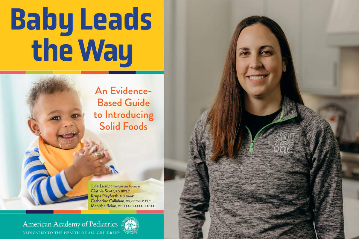 The cover of "Baby Leads the Way" beside author Julie Laux. (Courtesy of the American Academy of Pediatrics)