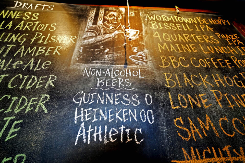 Non-alcohol beers on a beverage menu at the Irish pub Brendan Behan. (Robert F. Bukaty/AP)