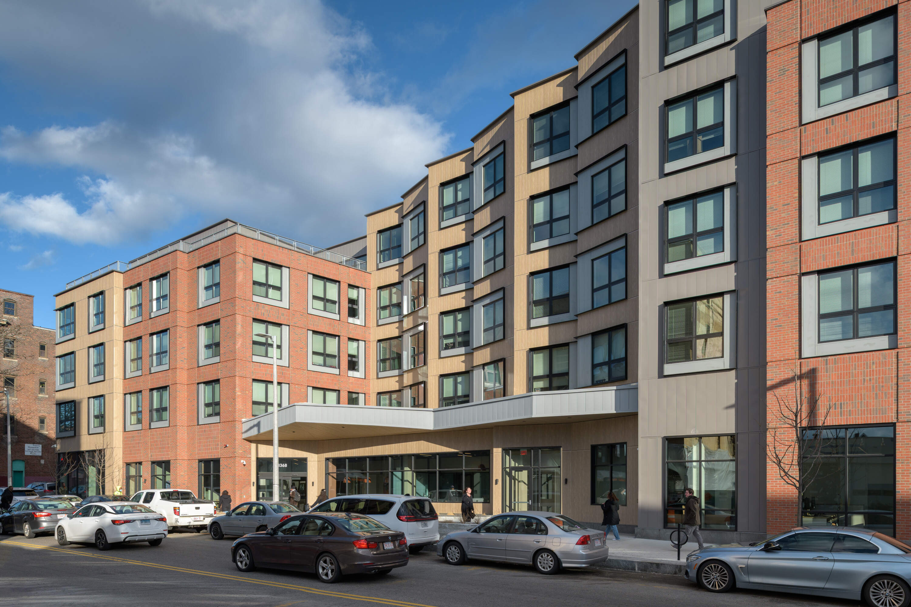 The new 202-unit apartment complex in Boston’s Jamaica Plain neighborhood. (Courtesy Gordon Grisinger)