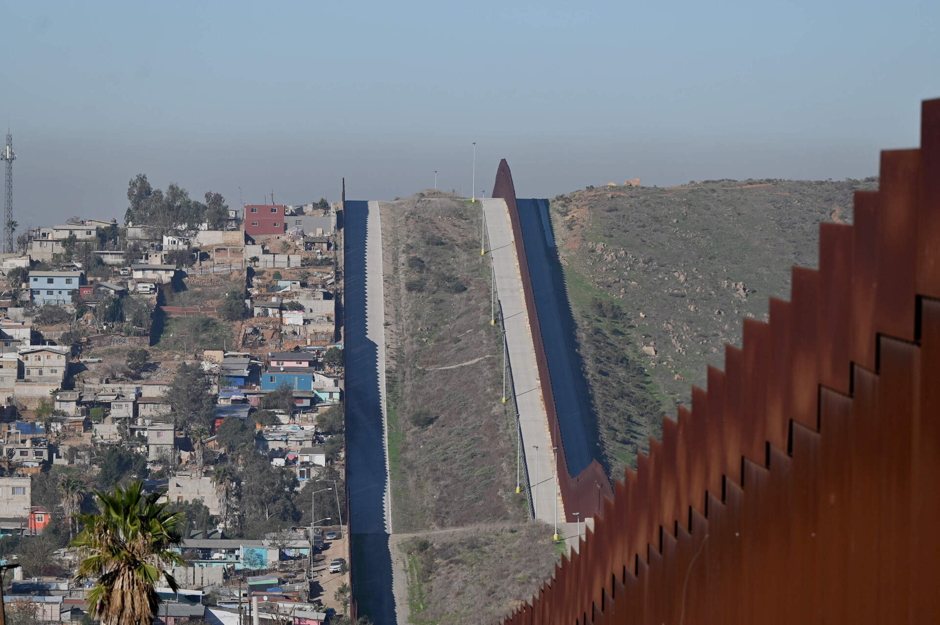 The U.S.-Mexico border fence is in eastern Tijuana, Baja California, Mexico, on Feb. 26. (Carlos Moreno/NurPhoto via Getty Images)