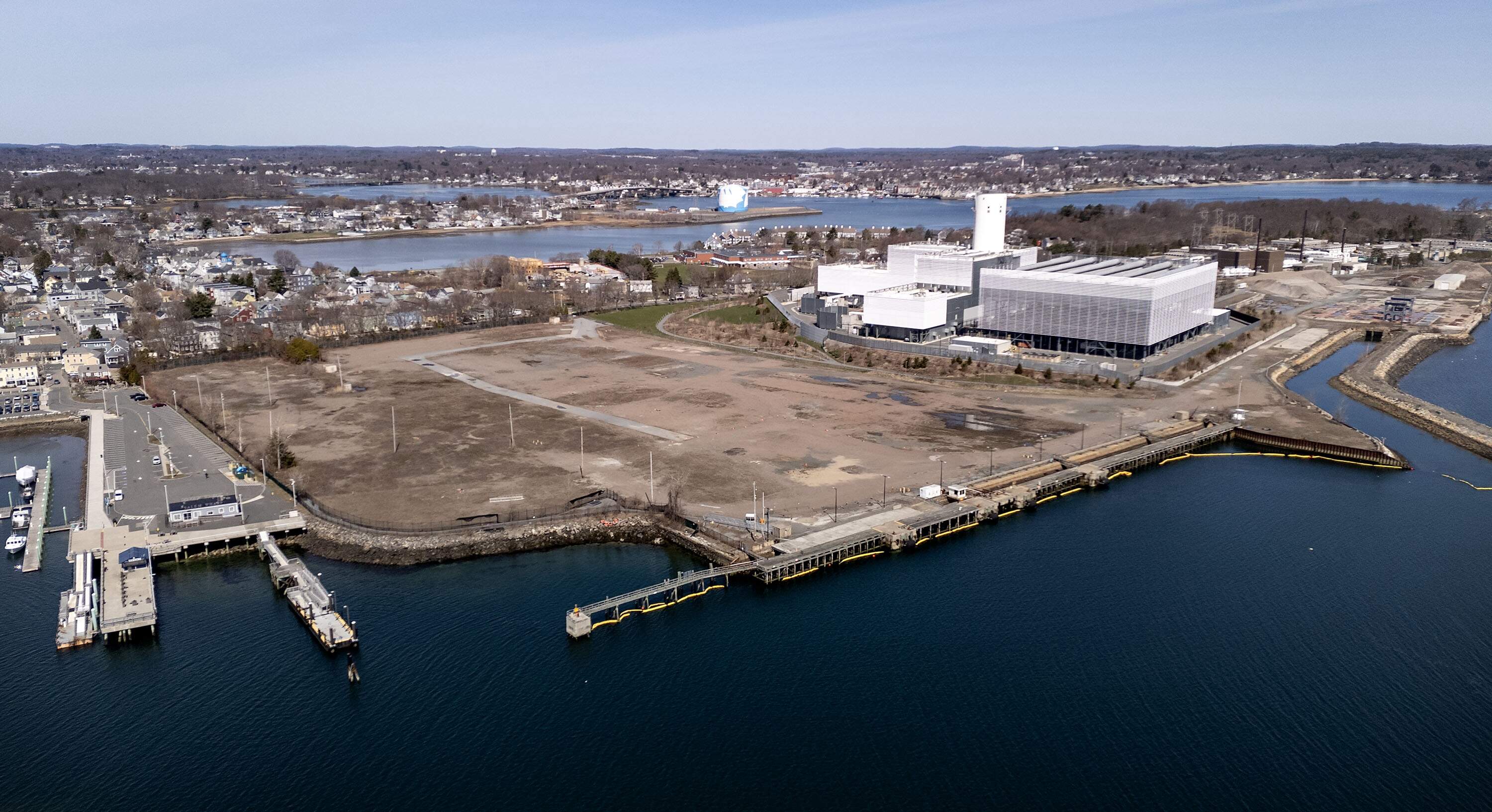 The site of the future Salem Offshore Wind Terminal, by Salem Harbor. (Robin Lubbock/WBUR)