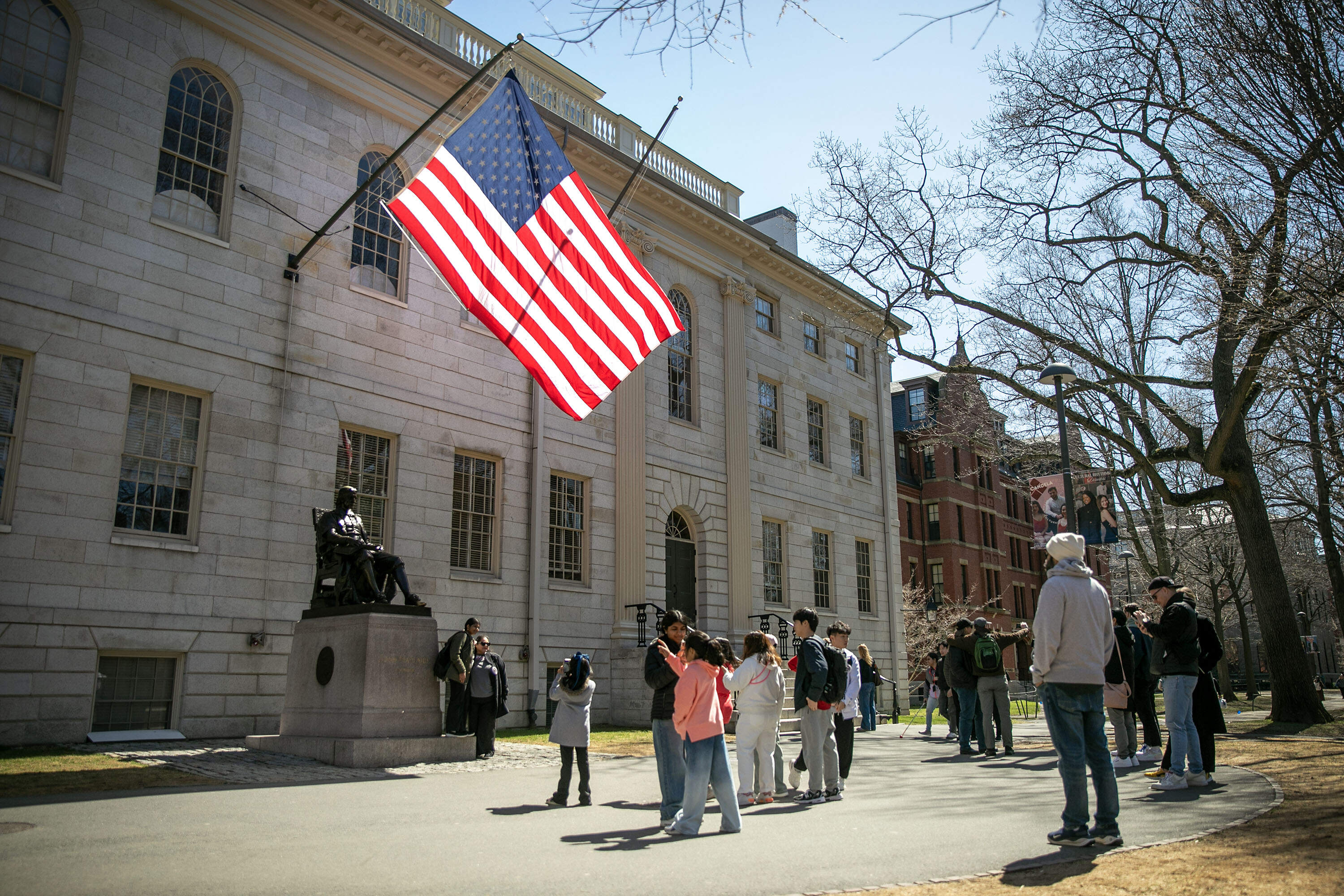 Visitors in Harvard Yard in Cambridge. (Robin Lubbock/WBUR)