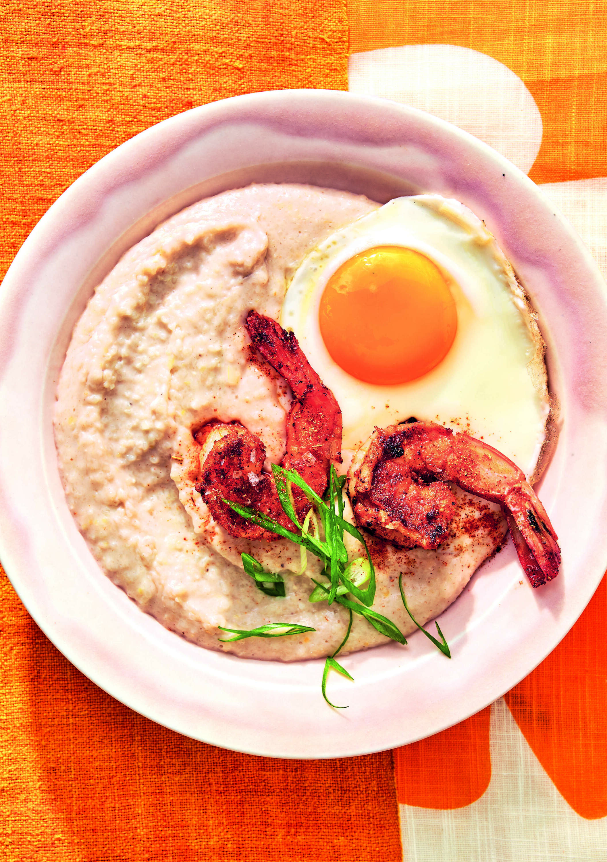 Banana grits with seasoned shrimp. (Courtesy of Doaa Elkady)