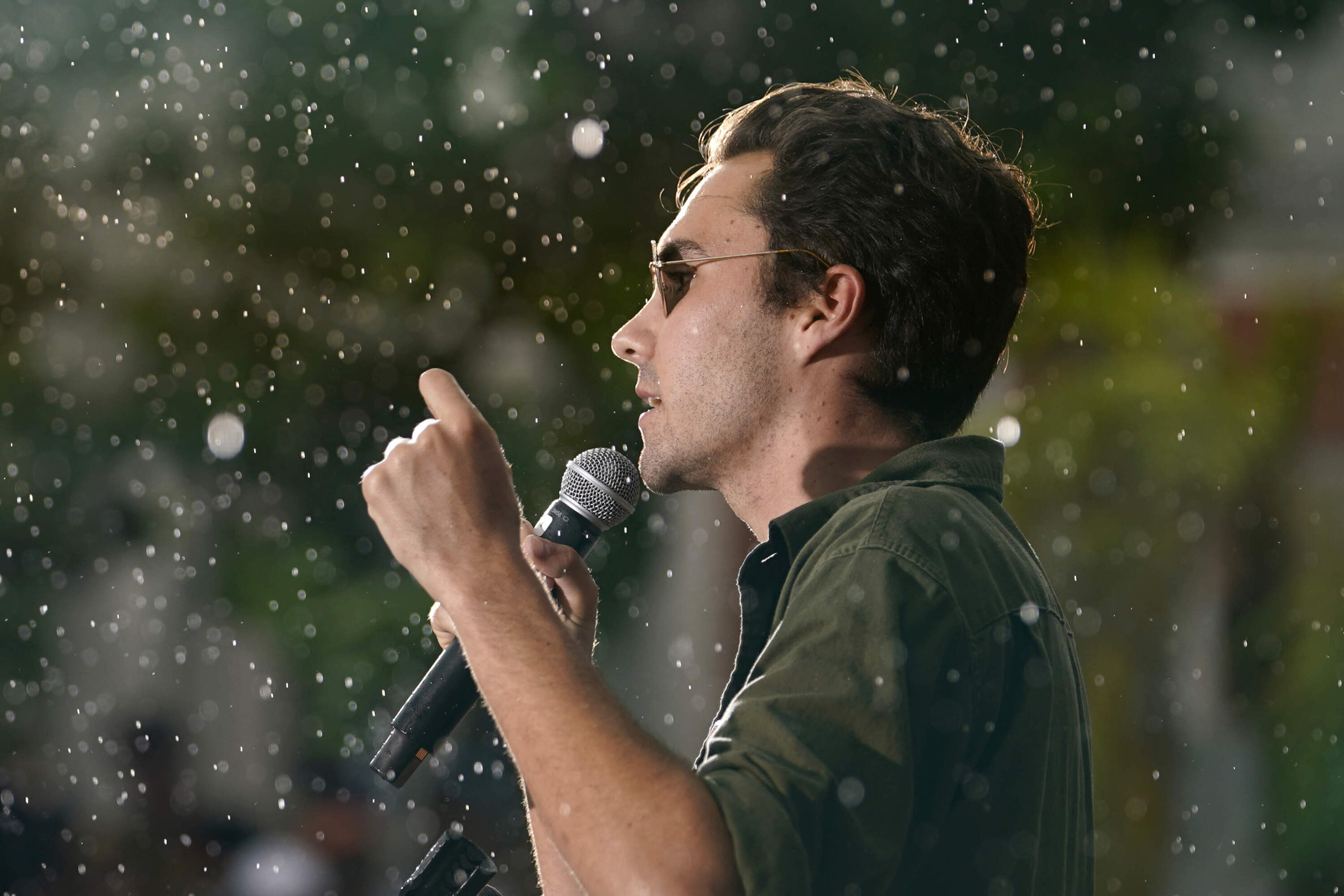 David Hogg, a survivor of the Marjory Stoneman Douglas High School shooting and a March for Our lives activist, speaks during the We the People anti-hate march, organized by the AIDS Healthcare Foundation (AHF), Sunday, July 2, 2023, in Fort Lauderdale, Florida. (Lynne Sladky/AP)