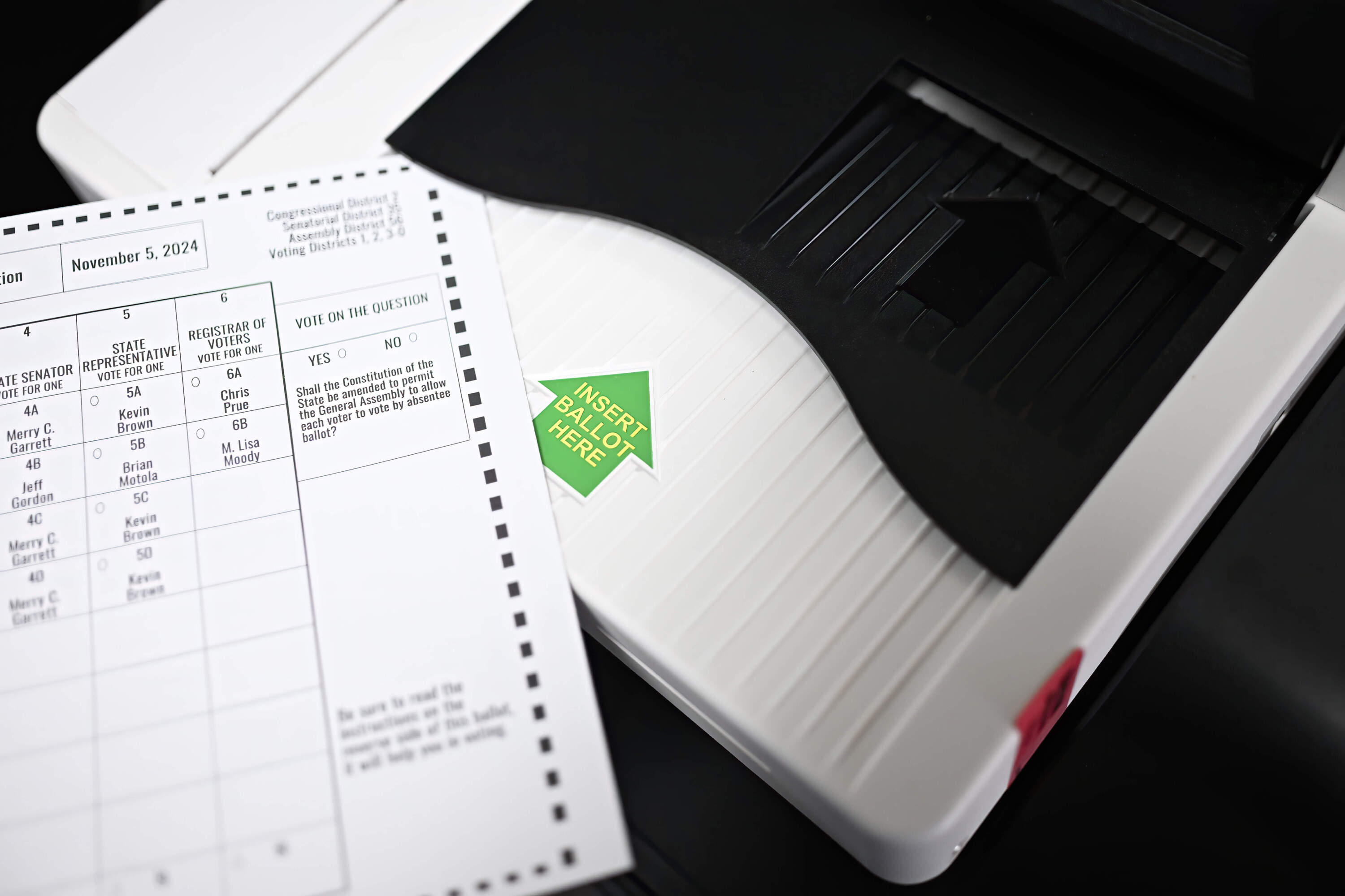 New voting tabulators are pictured at the Registrars of Voters Office, Thursday, March 27, 2025, in Vernon, Conn. (Jessica Hill/AP)