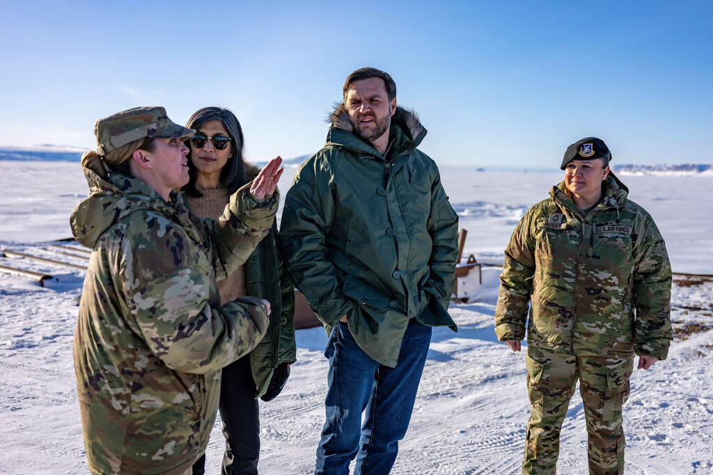 Vice President JD Vance and second lady Usha Vance tour the U.S. military's Pituffik Space Base in Greenland on Friday, March 28, 2025. (Jim Watson/AP)