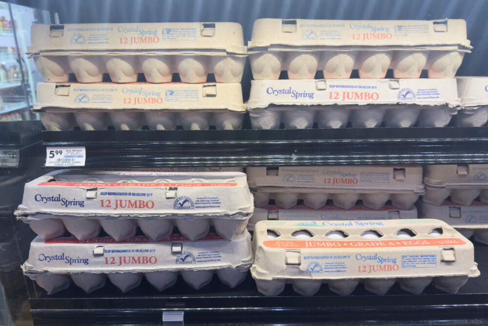Eggs are displayed in a grocery store in Carmel, Ind., Wednesday, April 9, 2025. (Michael Conroy/AP)