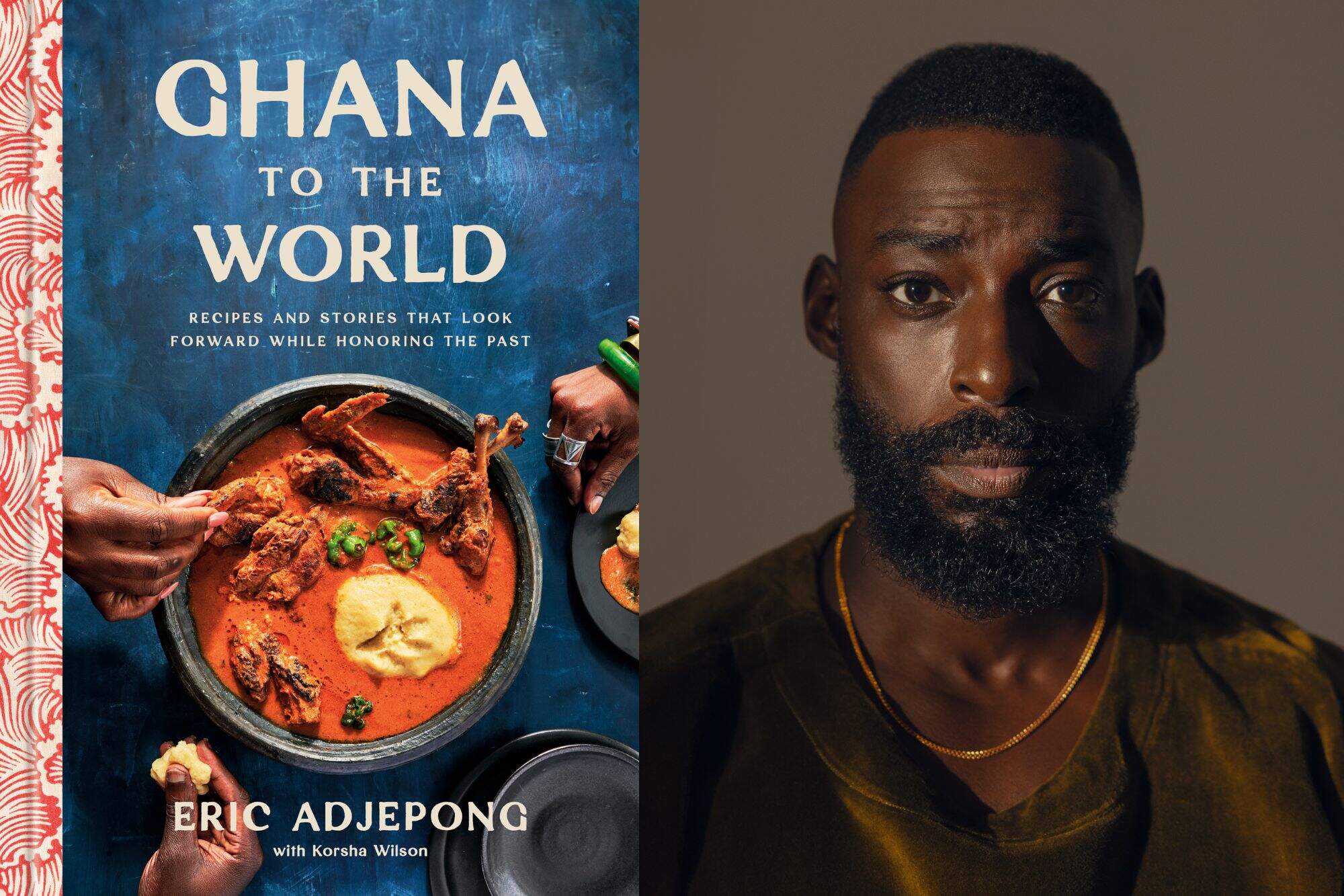The cover of "Ghana to the World" and author Eric Adjepong. (Courtesy of Penguin Random House and Emmanuel Boakye-Appiah)