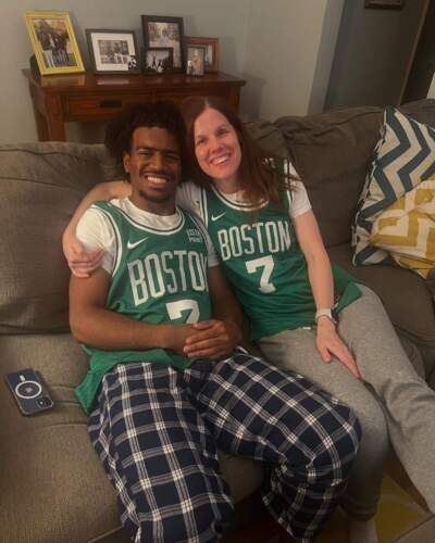 The author and her son celebrated at home when Jaylen Brown was named 2024 NBA Finals MVP. (Courtesy Kimberly Witt)