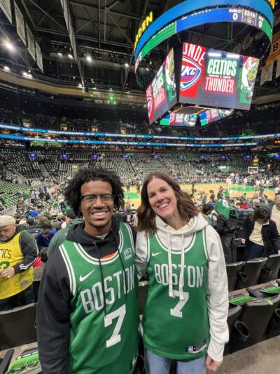The author and her son at TD Garden in Boston. (Courtesy Kimberly Witt)