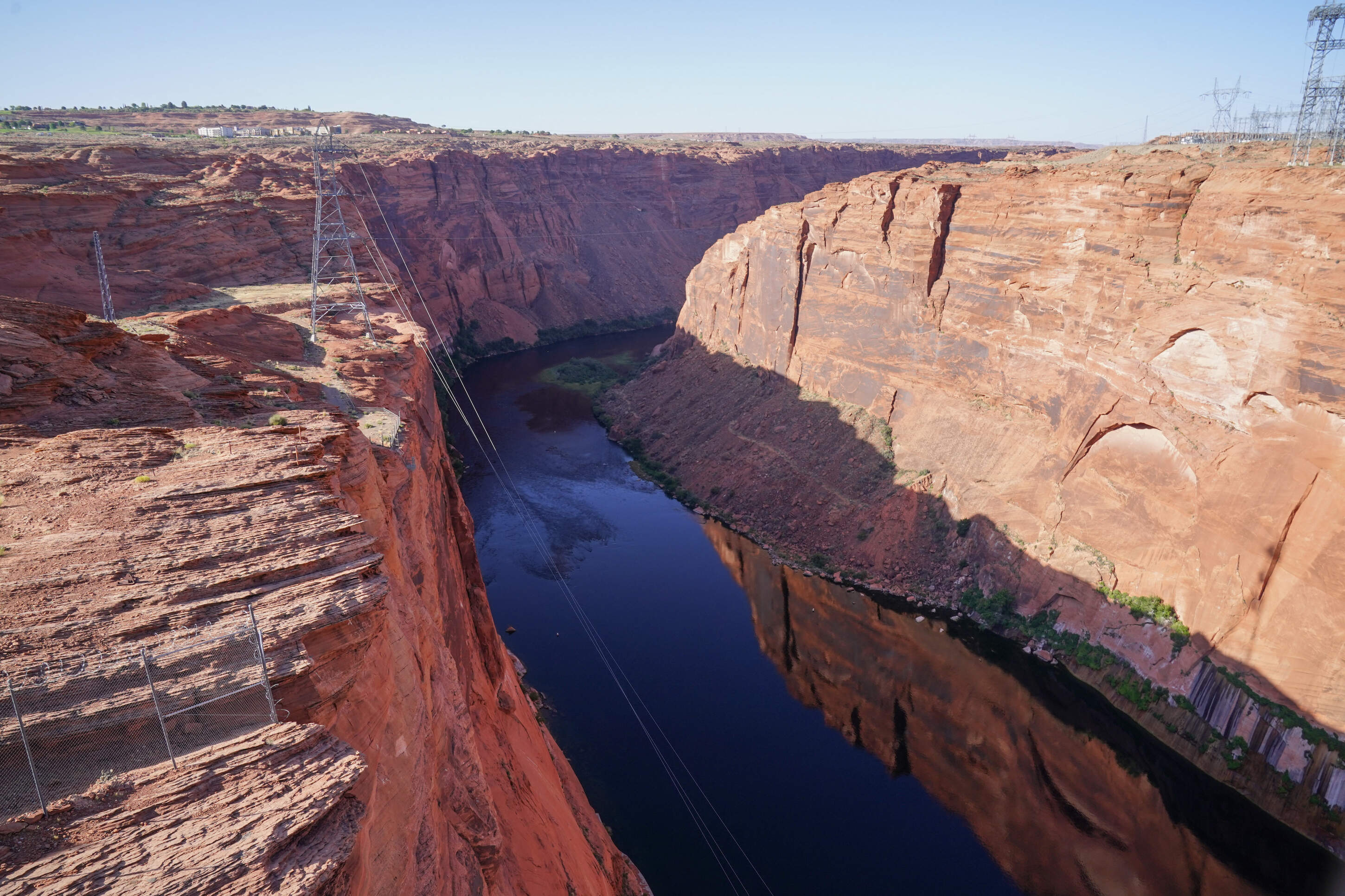 An aerial view of the Colorado River side of the Glen Canyon Dam, which separates the Colorado River from Lake Powell, in Page, Arizona on June 18, 2024. (Bryn R. Smith/AFP via Getty Images)
