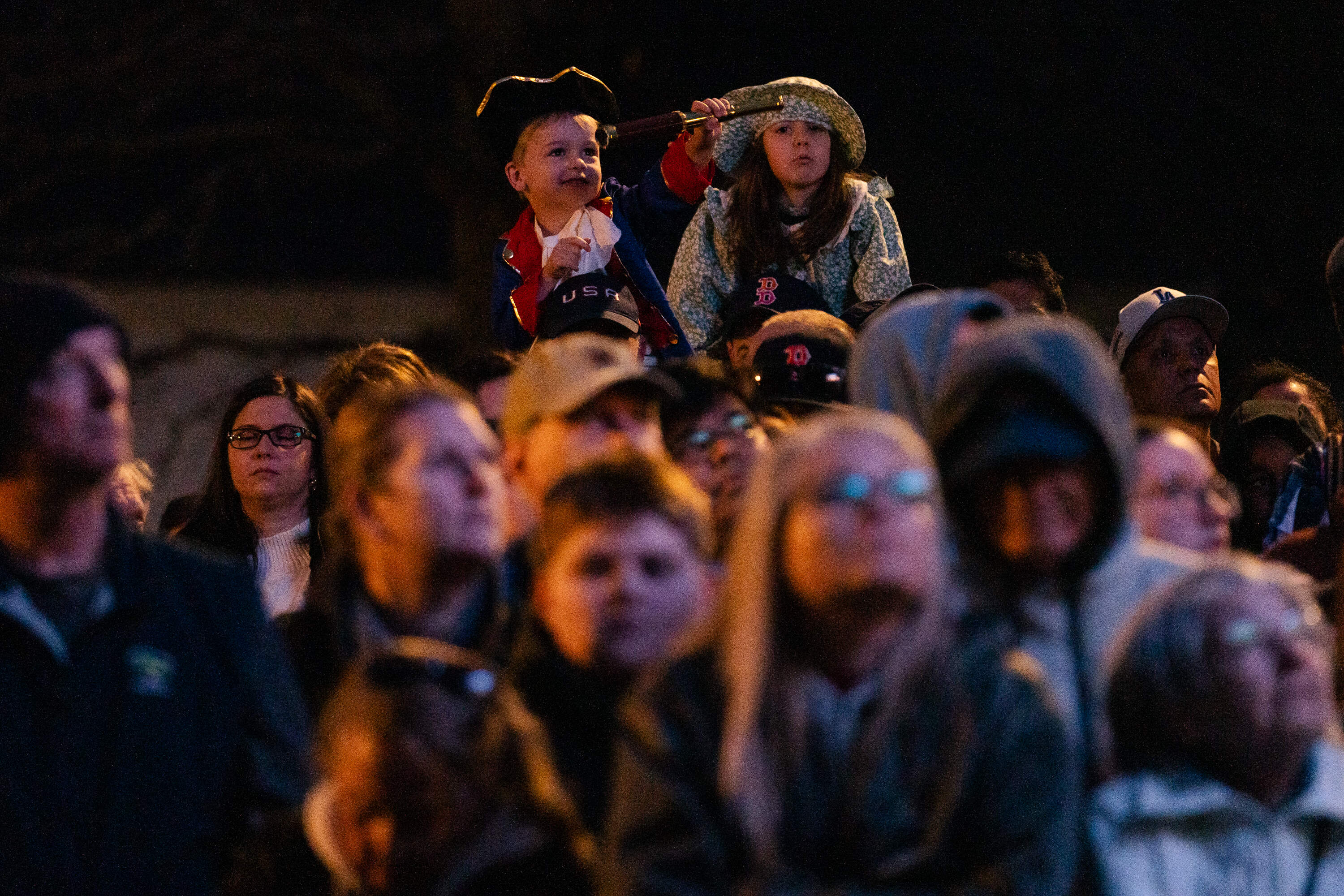 Children dressed in colonial outfits are seen at the 250th reenactment of the Battle of Lexington. (Sophie Park/Getty Images)