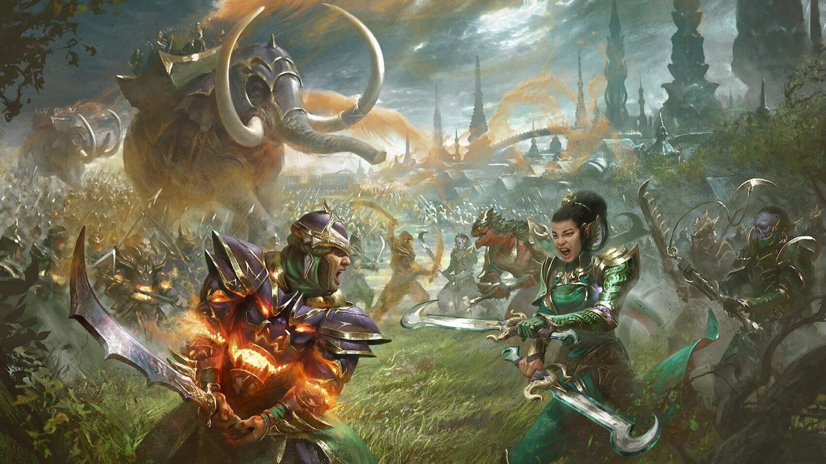 Abzan and Sultai armies face off in this art for "Hollowmurk Siege" by Antonio José Manzanedo. (Courtesy of Wizards of the Coast)