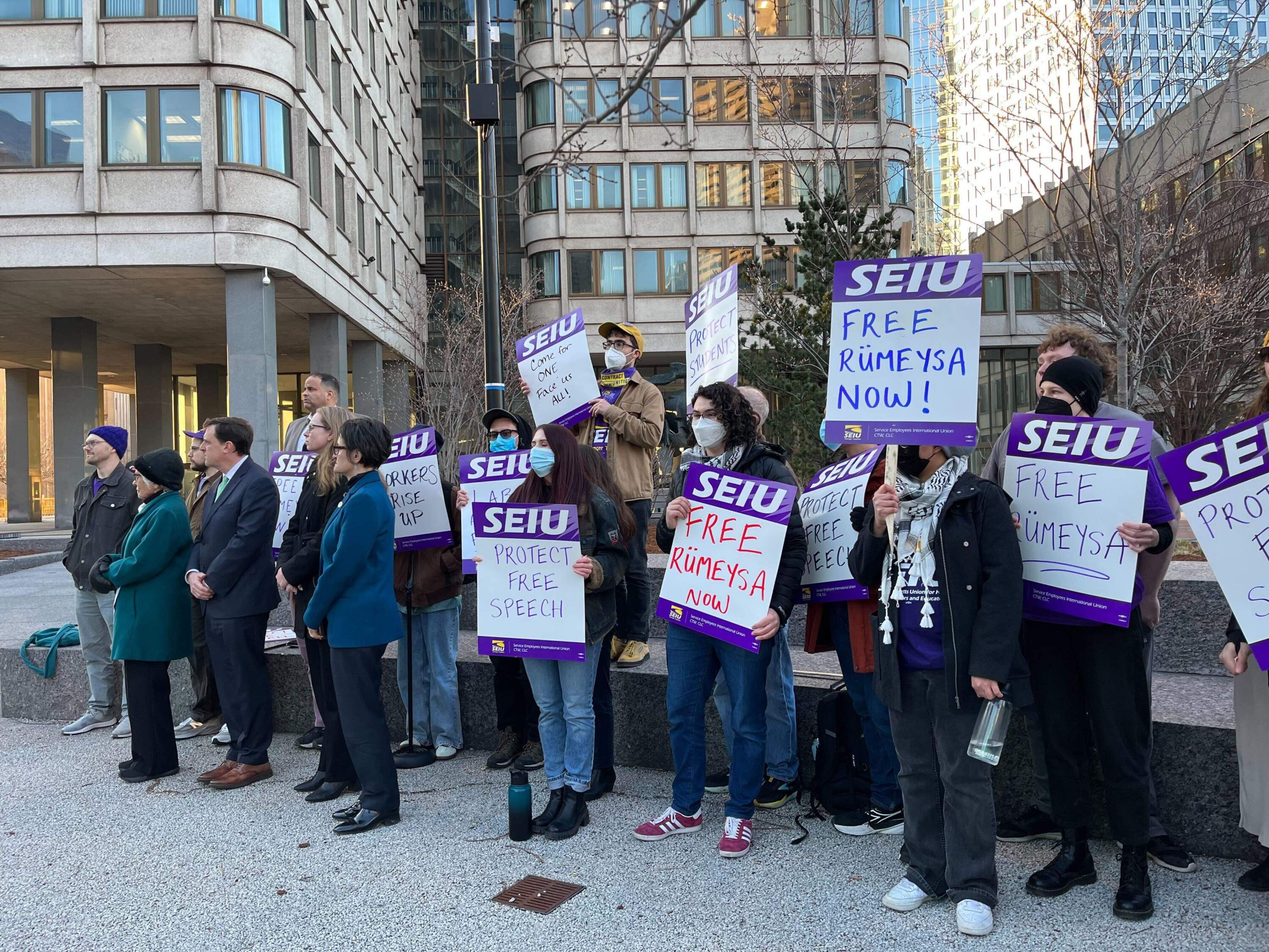 Protesters in Boston on Tuesday evening. (Chloe Jad for WBUR)