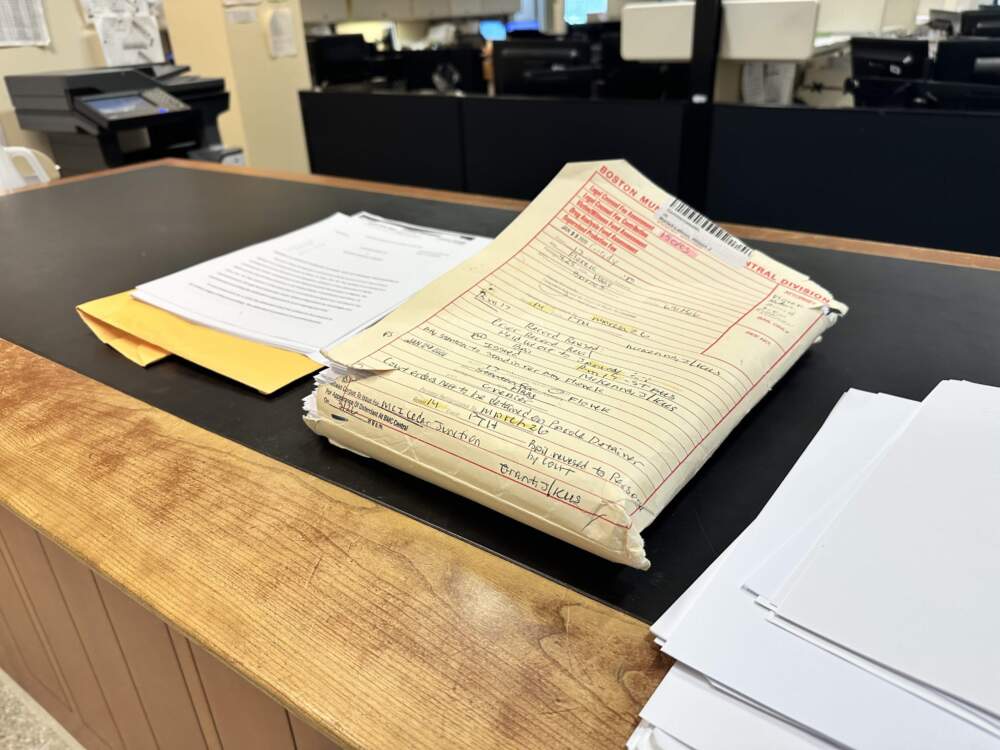 The Boston Municipal Court docket against Wilson Martell-Lebron. The case was prosecuted for five years before ICE decided to arrest Martell-Lebron. (Simón Rios/WBUR)