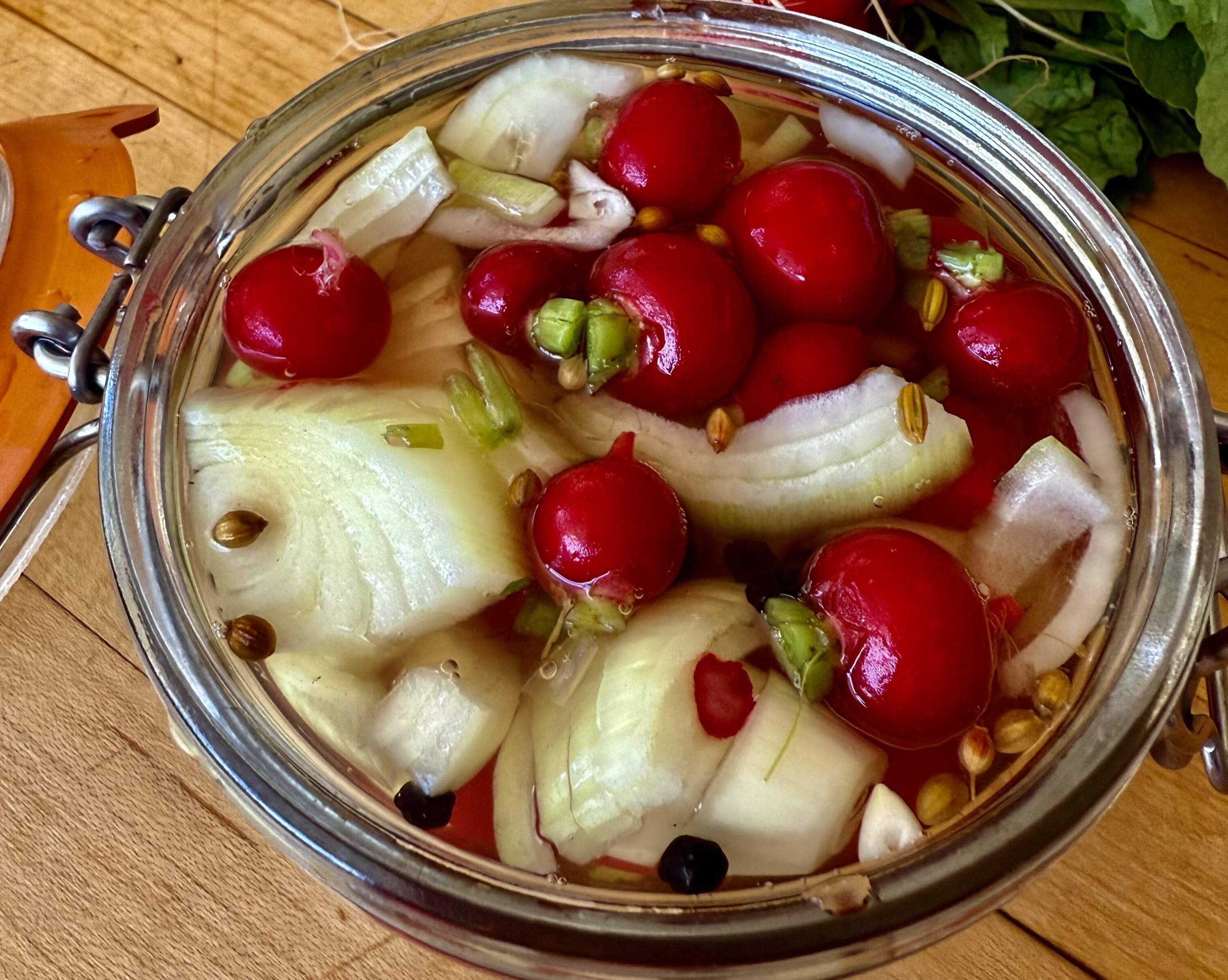 Quick pickled radishes. (Kathy Gunst/Here &amp; Now)
