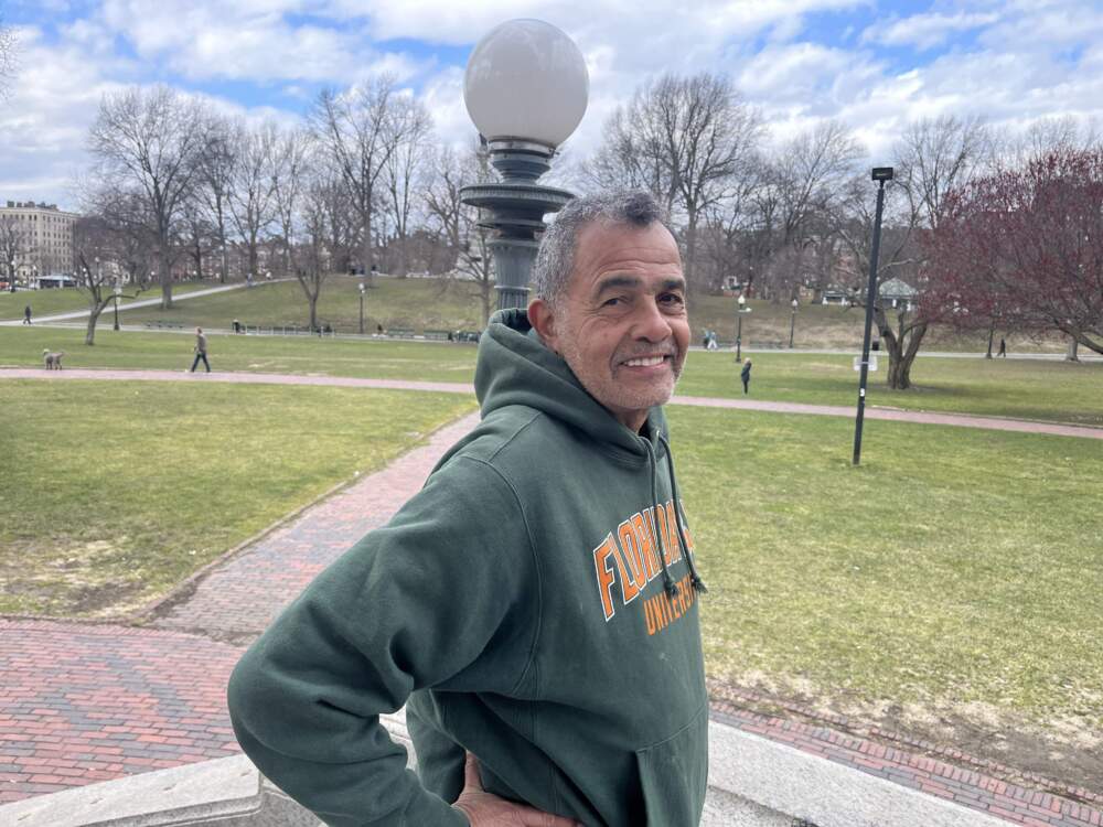 Wayne Lucas stands at the top of the Parkman Bandstand, where King addressed the Freedom March and Rally in 1965 (Arielle Gray/ WBUR)