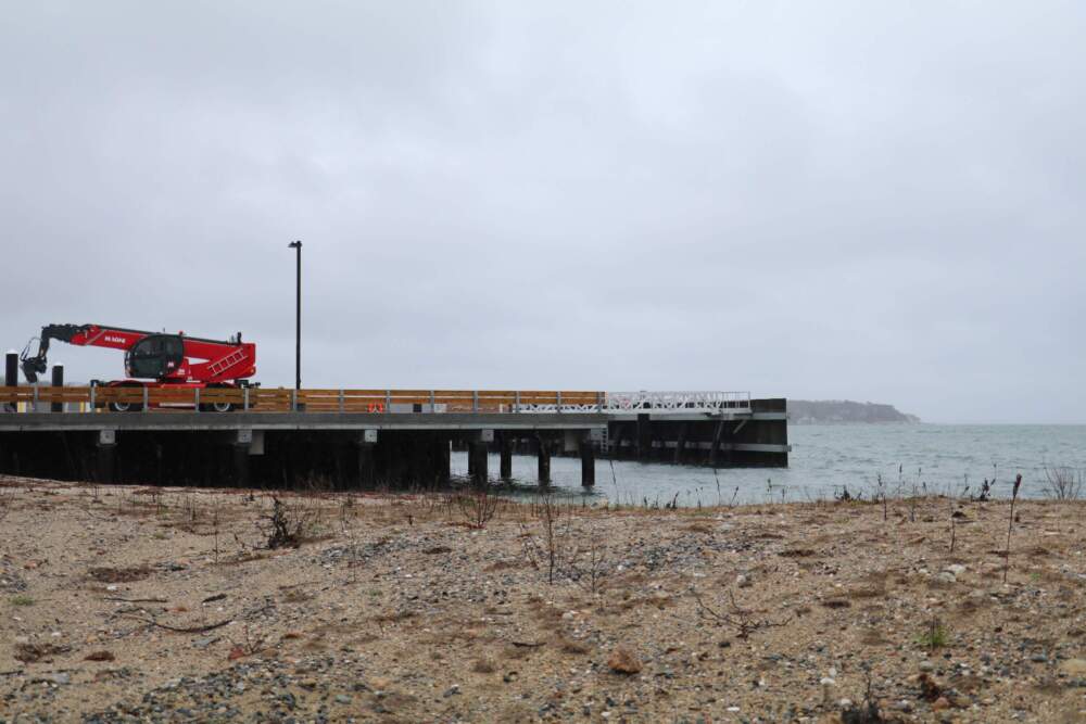 A pier has been built in the Martha's Vineyard port of Vineyard Haven for boats that go out to Vineyard Wind. (Liz Lerner/CAI)