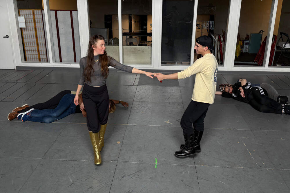 Eliza Fichter and Dan Garcia in rehearsal for Actors’ Shakespeare Project’s "A Midsummer Night’s Dream." (Courtesy Actors’ Shakespeare Project)