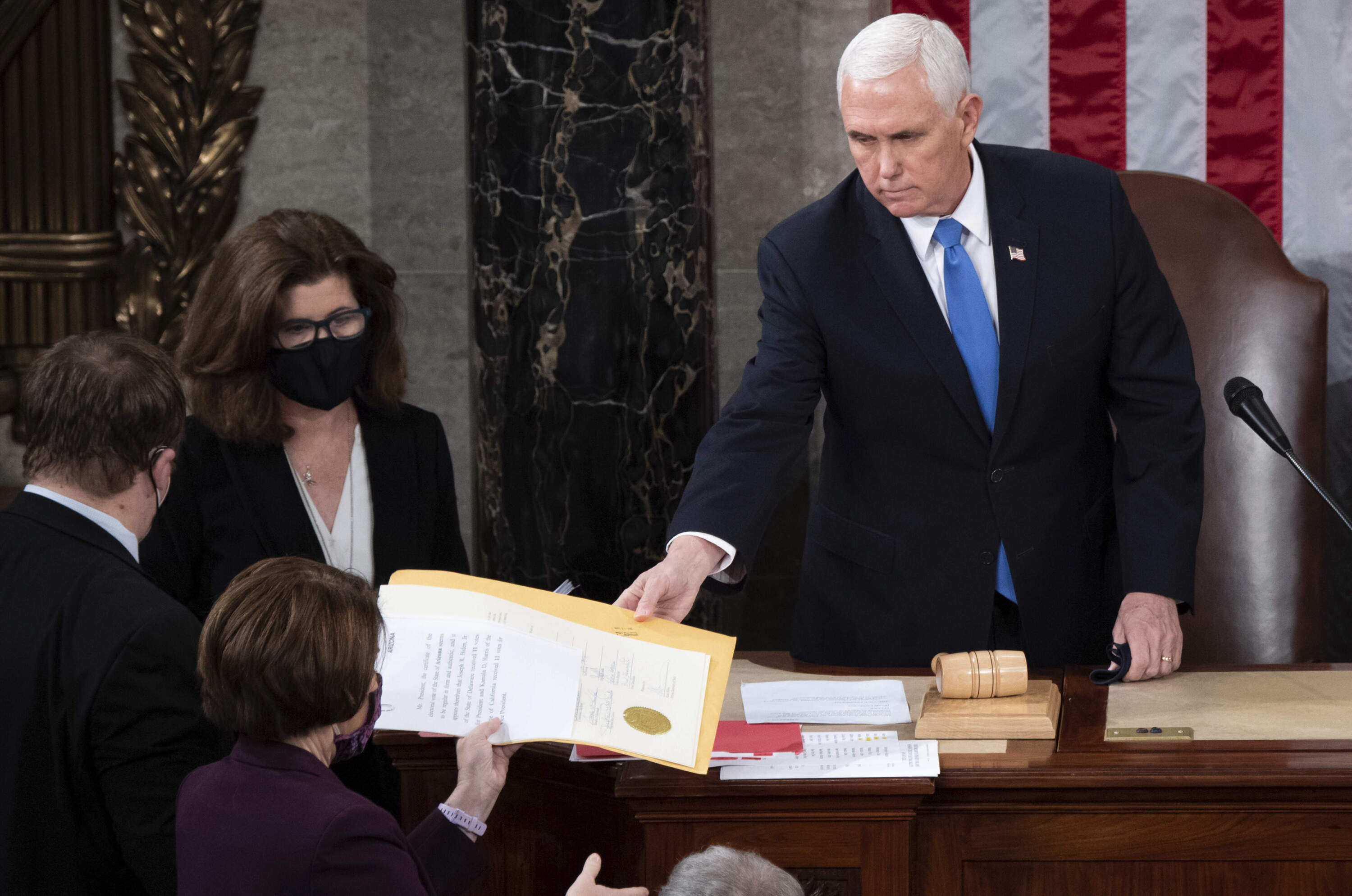 Vice President Mike Pence presides over the certification of the 2020 election at the Capitol in Washington, Jan. 6, 2021. (Saul Loeb/Pool via AP)