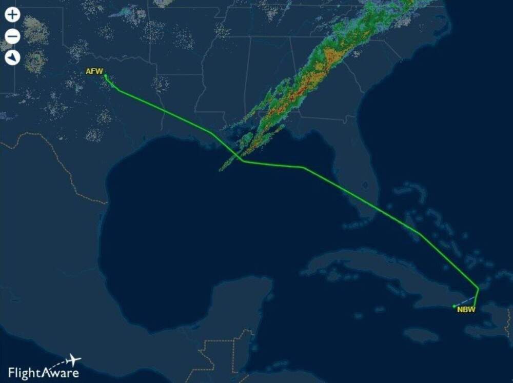Flight of Patriots plane from Texas to Guantanamo Bay, Cuba, on April 28, 2025, via FlightAware (Screenshot April 29).