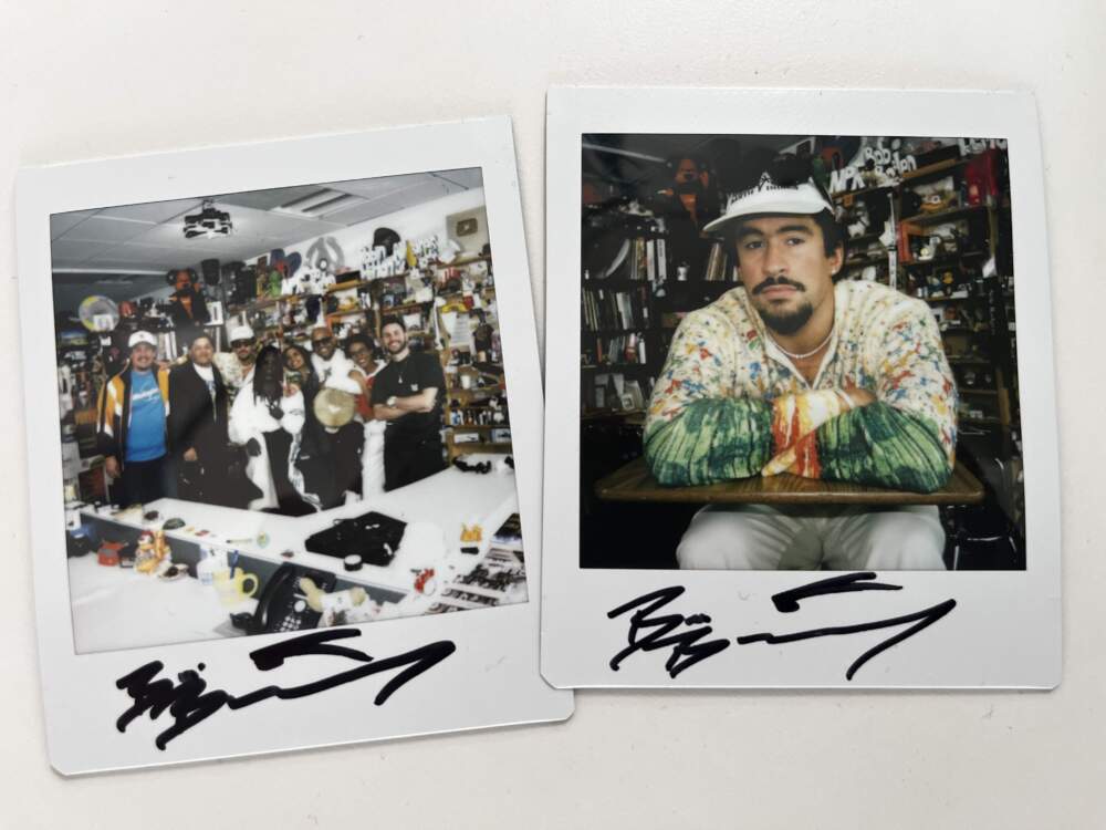 NPR's Joshua Bryant took Polaroids of Bad Bunny and the Tiny Desk backing musicians. (Courtesy Fabiola Méndez)