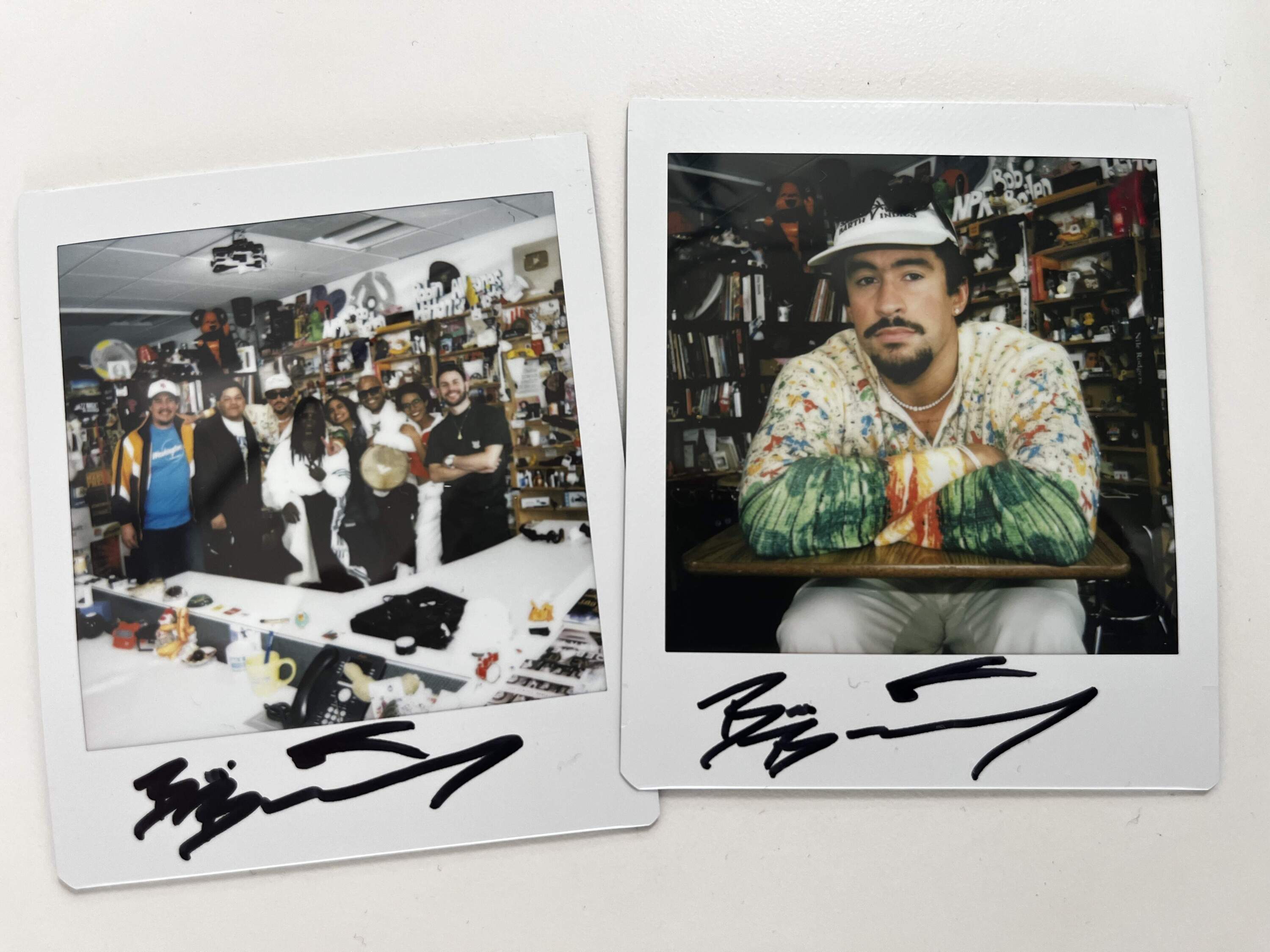 NPR's Joshua Bryant took Polaroids of Bad Bunny and the Tiny Desk backing musicians. (Courtesy Fabiola Méndez)