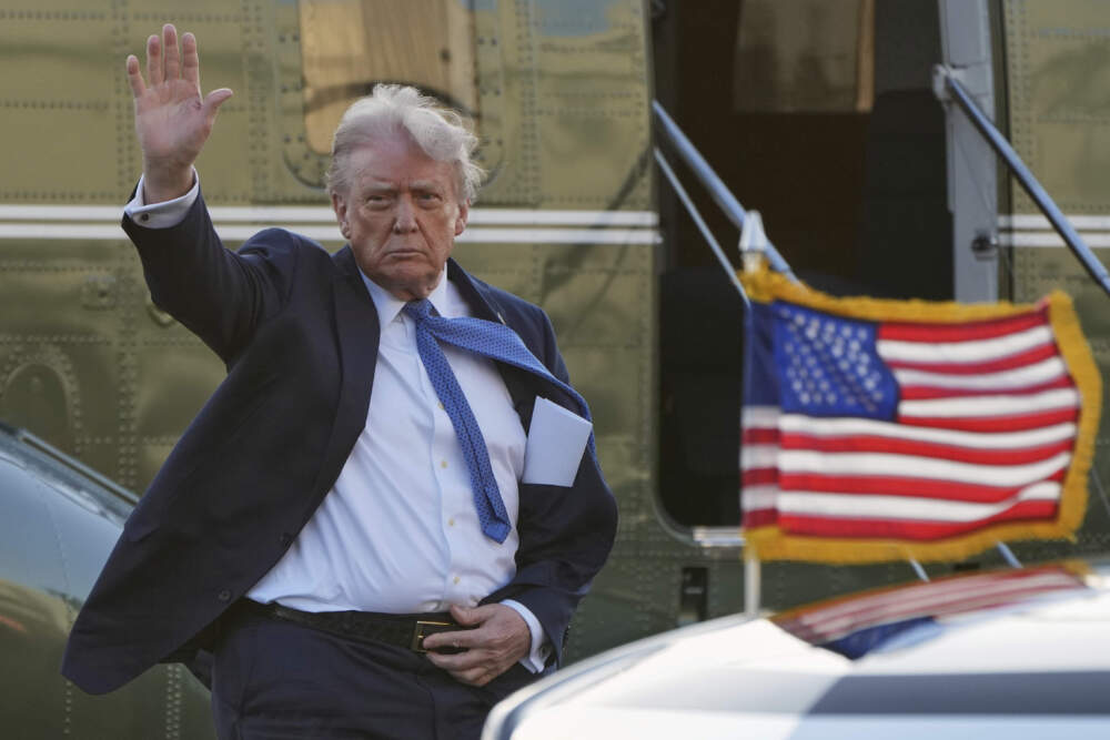 President Trump arrives at Leesburg Executive Airport on Marine One in Leesburg, Va., Thursday, April 24, 2025. (Jacquelyn Martin/AP)