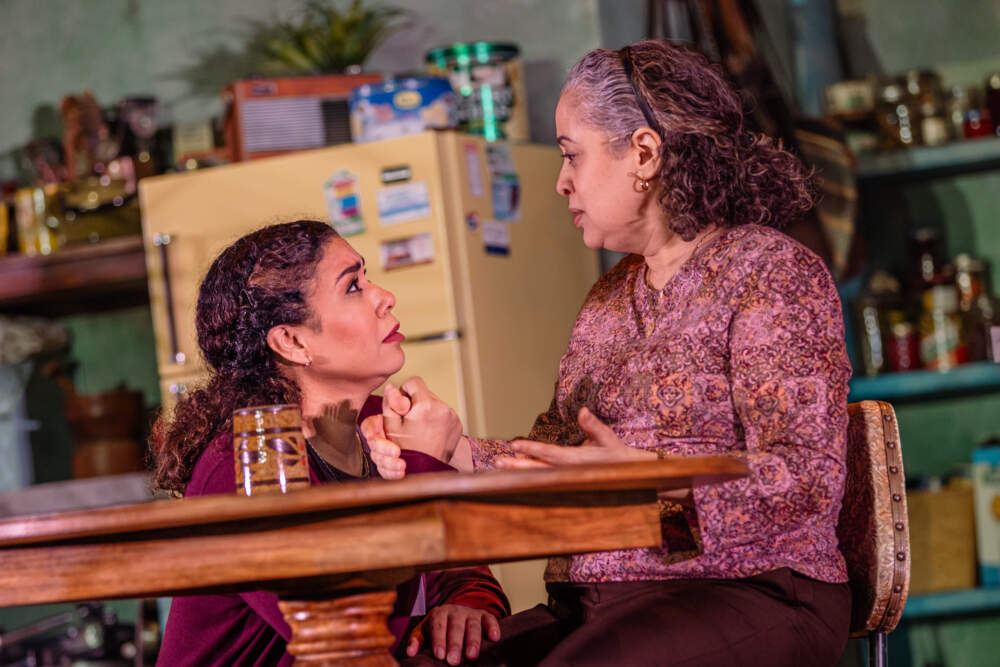 From left, Jessica Pimentel and Susanna Guzmán in "Don't Eat the Mangos" at The Huntington. (Courtesy Marc J. Franklin)