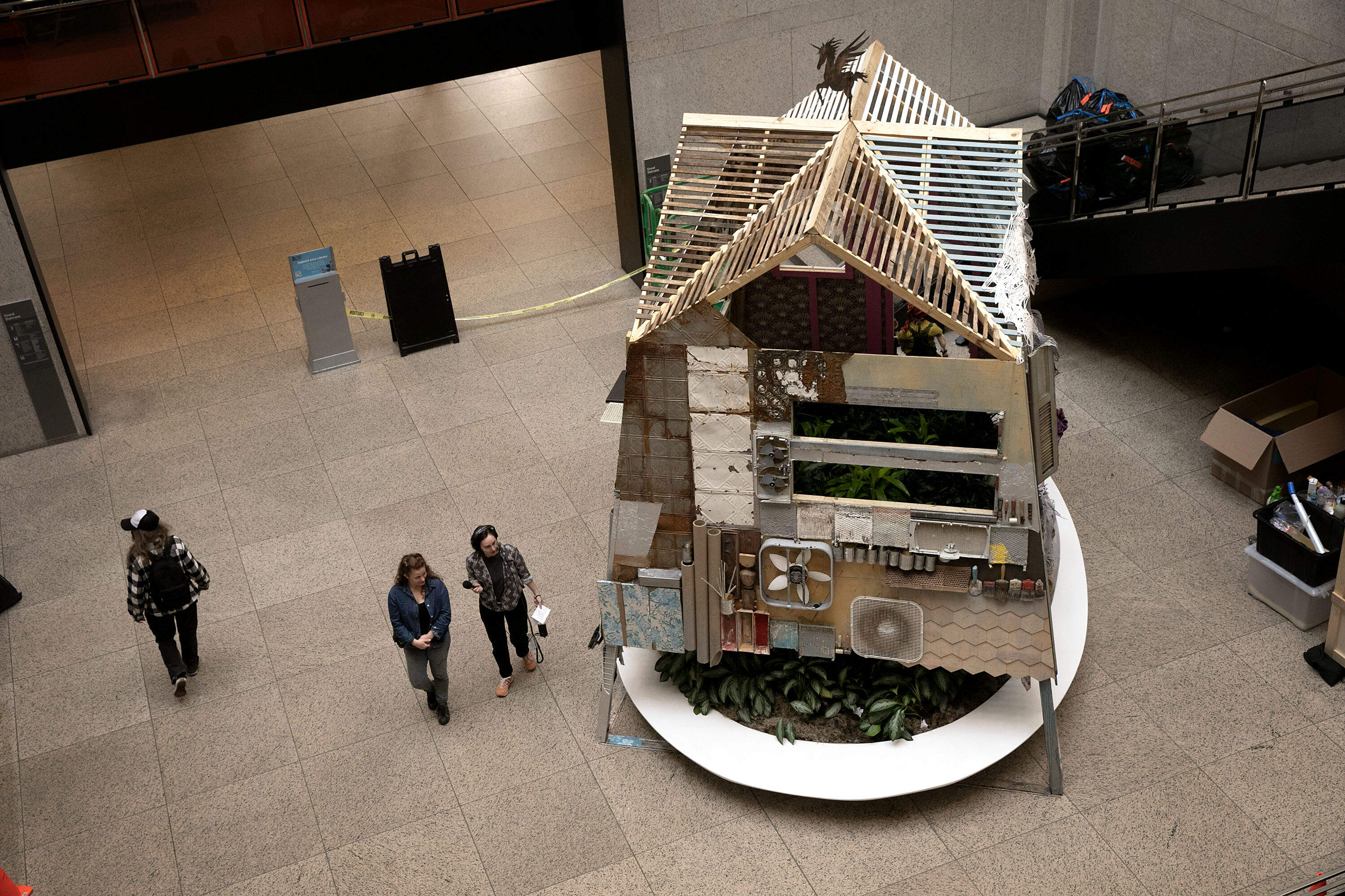 Swoon's installation at the Boston Public Library. (Robin Lubbock/WBUR)