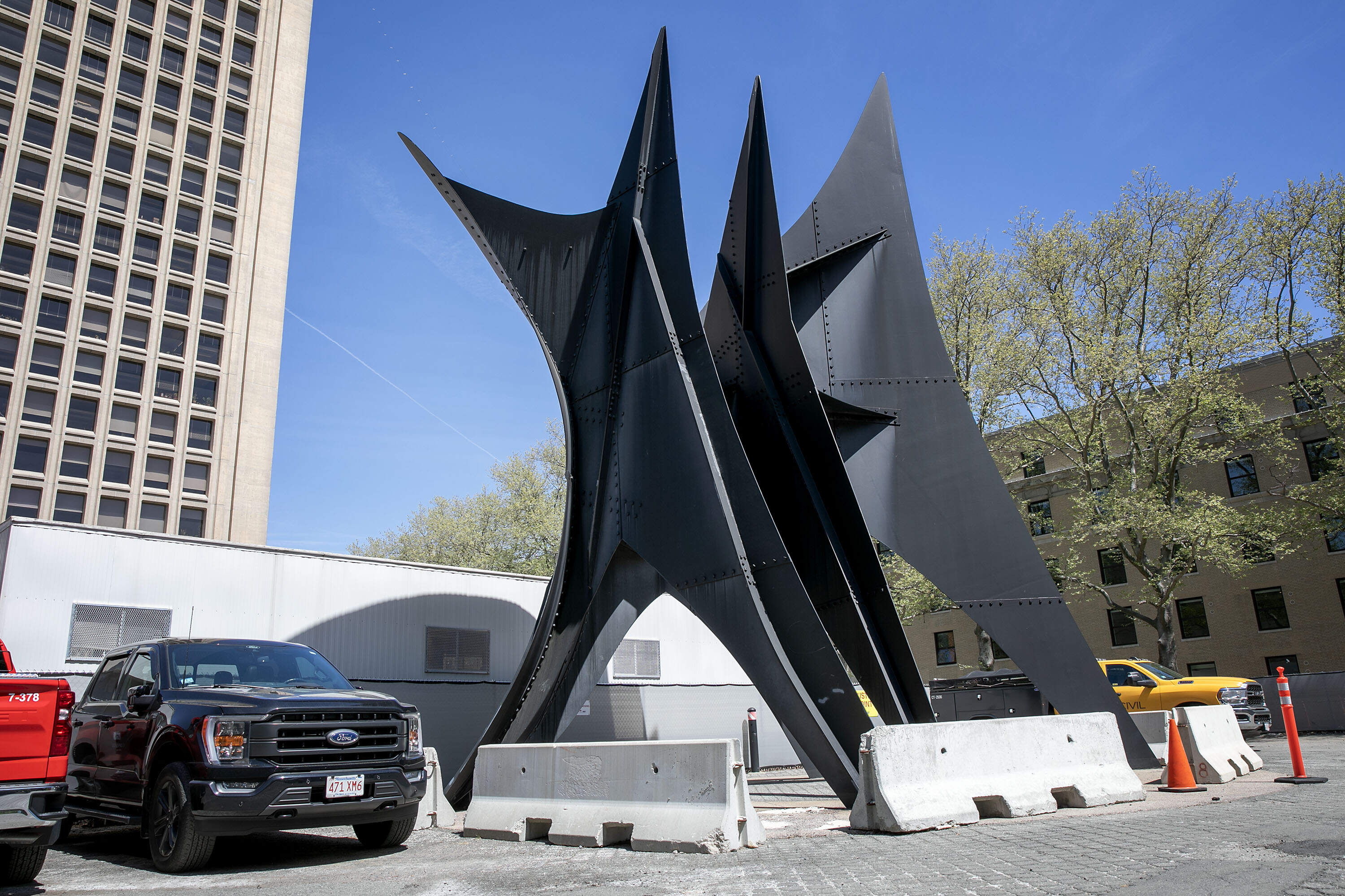Alexander Calder's sculpture The Big Sail at McDermott Court on MIT's campus. (Robin Lubbock/WBUR)