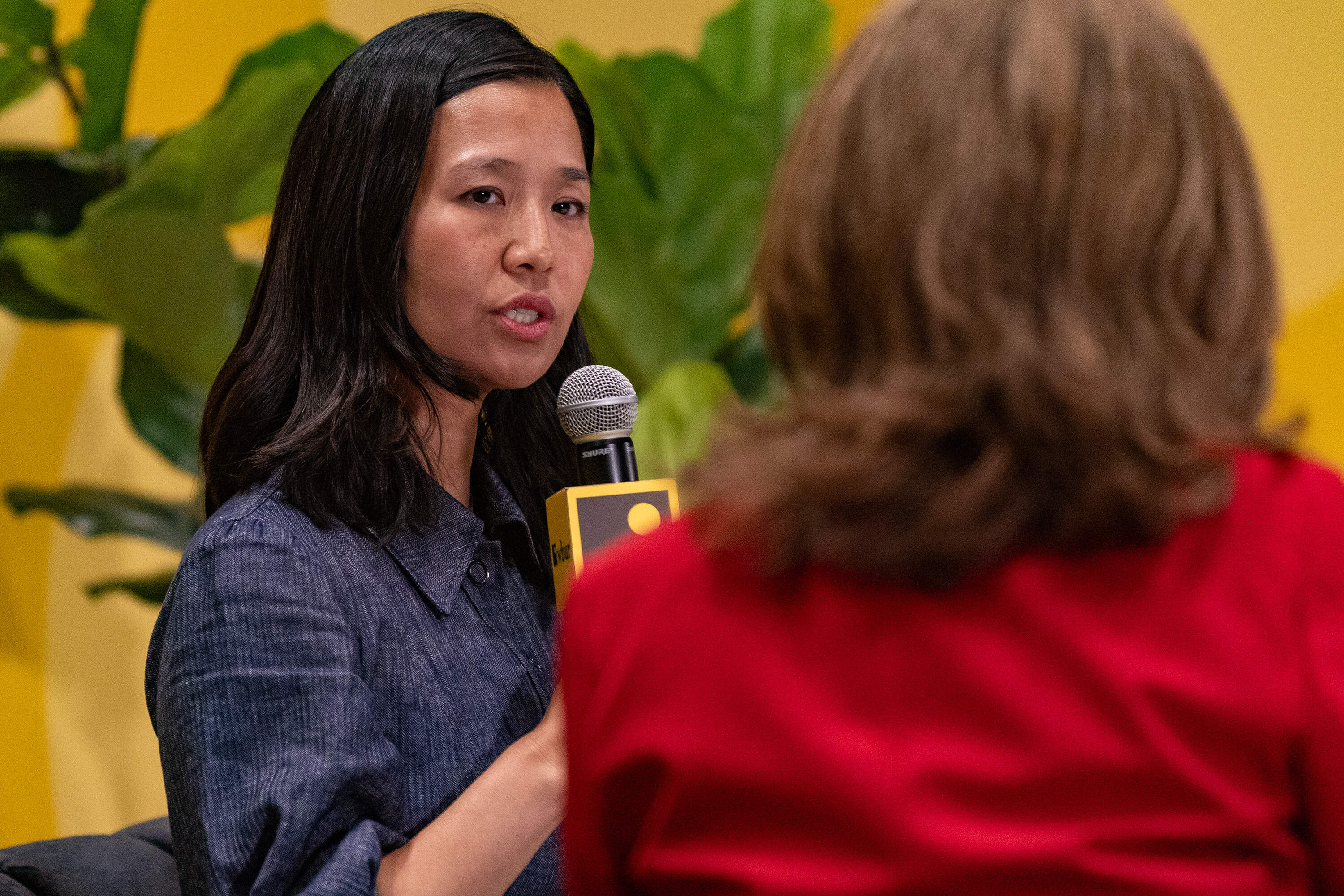 Boston Mayor Michelle Wu speaks during "A Conversation with Mayor Wu" session at The WBUR Festival Friday afternoon. (Jesse Costa/WBUR)