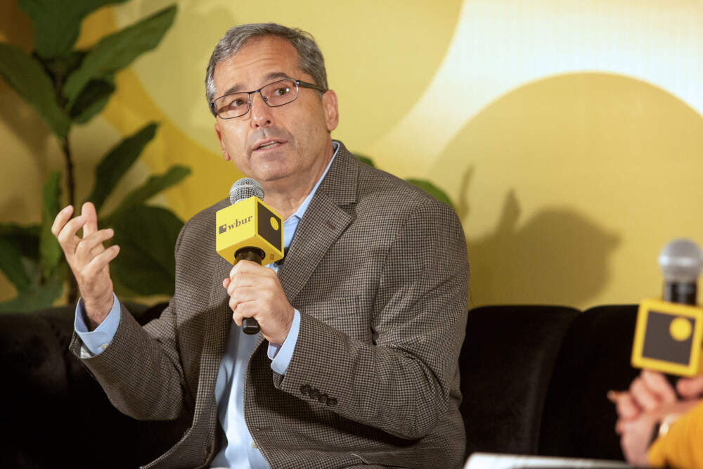 Mayoral candidate Josh Kraft answers a question at The WBUR Festival in Boston on Saturday morning. (Robin Lubbock/WBUR)