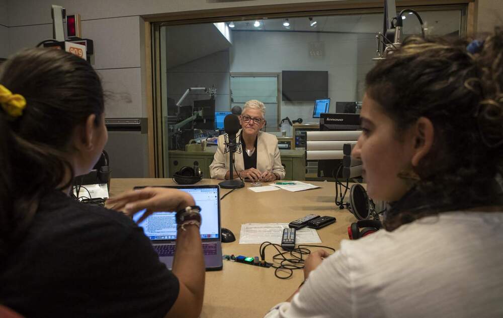 Gina McCarthy, the former head of the Environmental Protection Agency, at the WBUR studios. (Jesse Costa/WBUR)