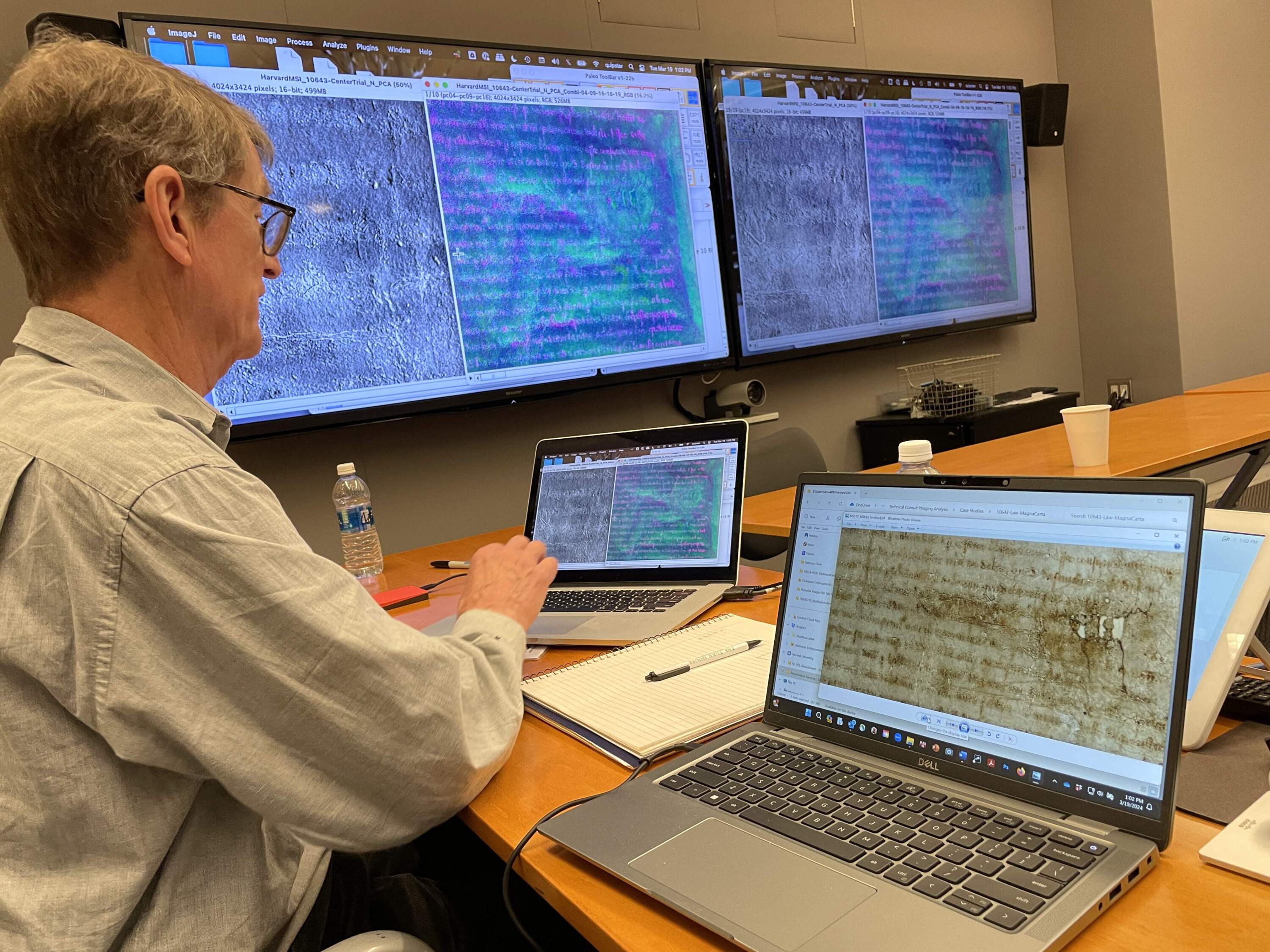 R.B. Toth used narrowband multispectral imaging to enable Harvard conservators to see details not visible to the human eye. (Courtesy of Debora Mayer, Harvard Weissman Center)