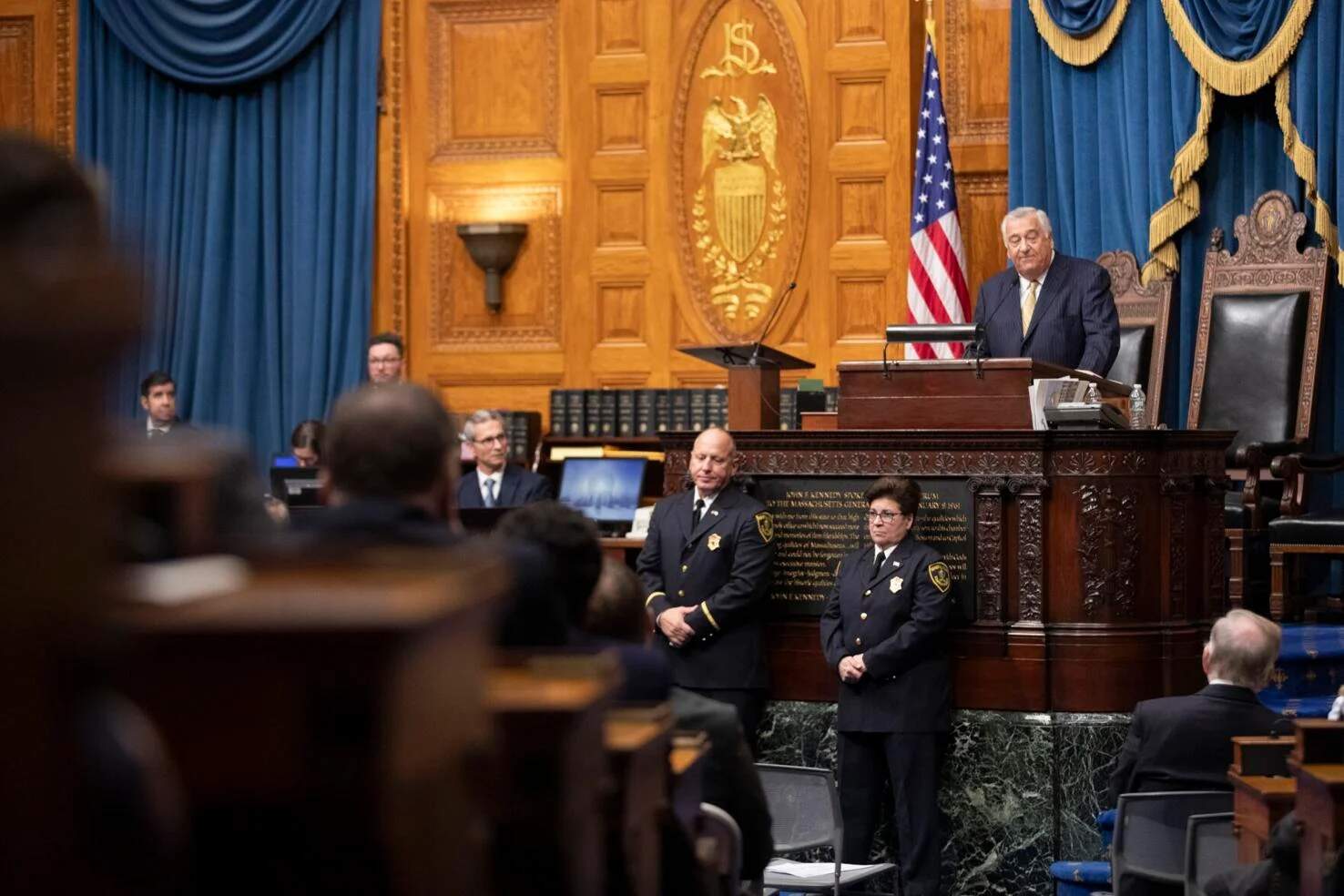 House Speaker Ron Mariano addresses the chamber on Jan. 1, 2025. (Chris Lisinski/SHNS)
