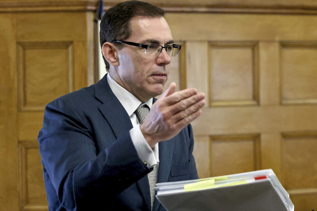 Prosecutor Hank Brennan questions a witness during the Karen Read trial. (Mark Stockwell/AP)