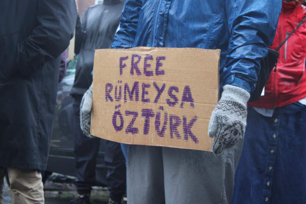 Supporters waited outside federal court in Vermont before a judge ordered Tufts student Rümeysa Öztürk released from detention by immigration officials (Lexi Krupp/Vermont Public)