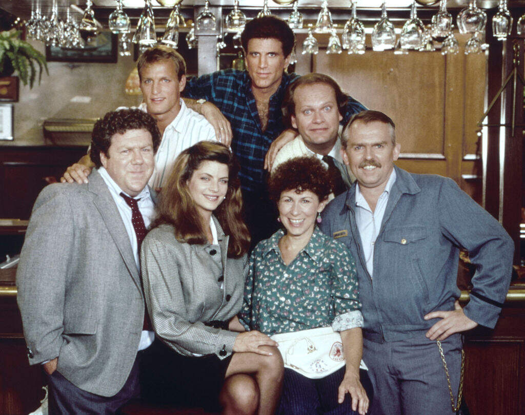 Cheers cast members pose for a portrait in October 1983 in Los Angeles, California. (Photo by Aaron Rapoport/Corbis/Getty Images)
