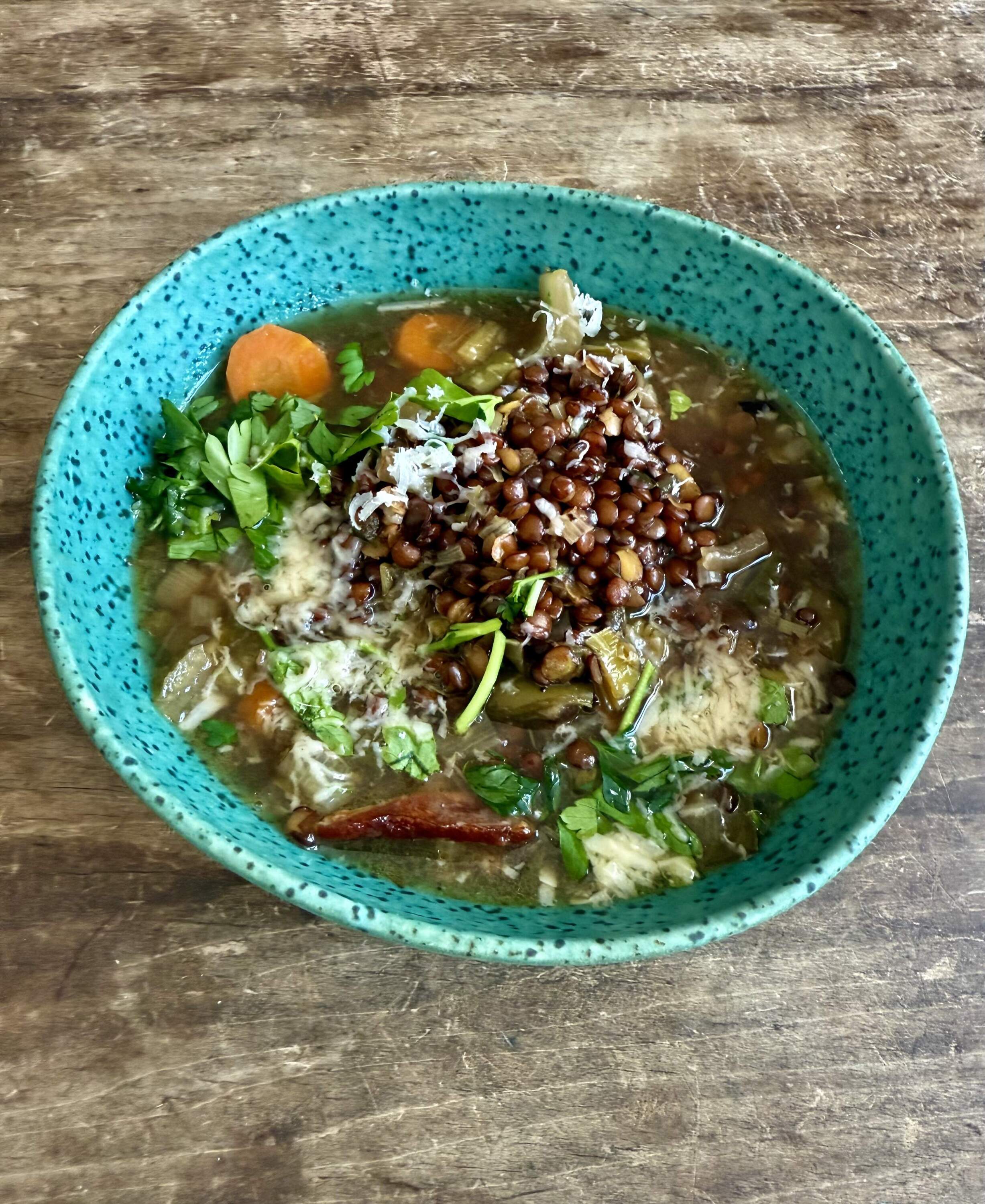 Spring lentil and vegetable soup. (Kathy Gunst/Here & Now)