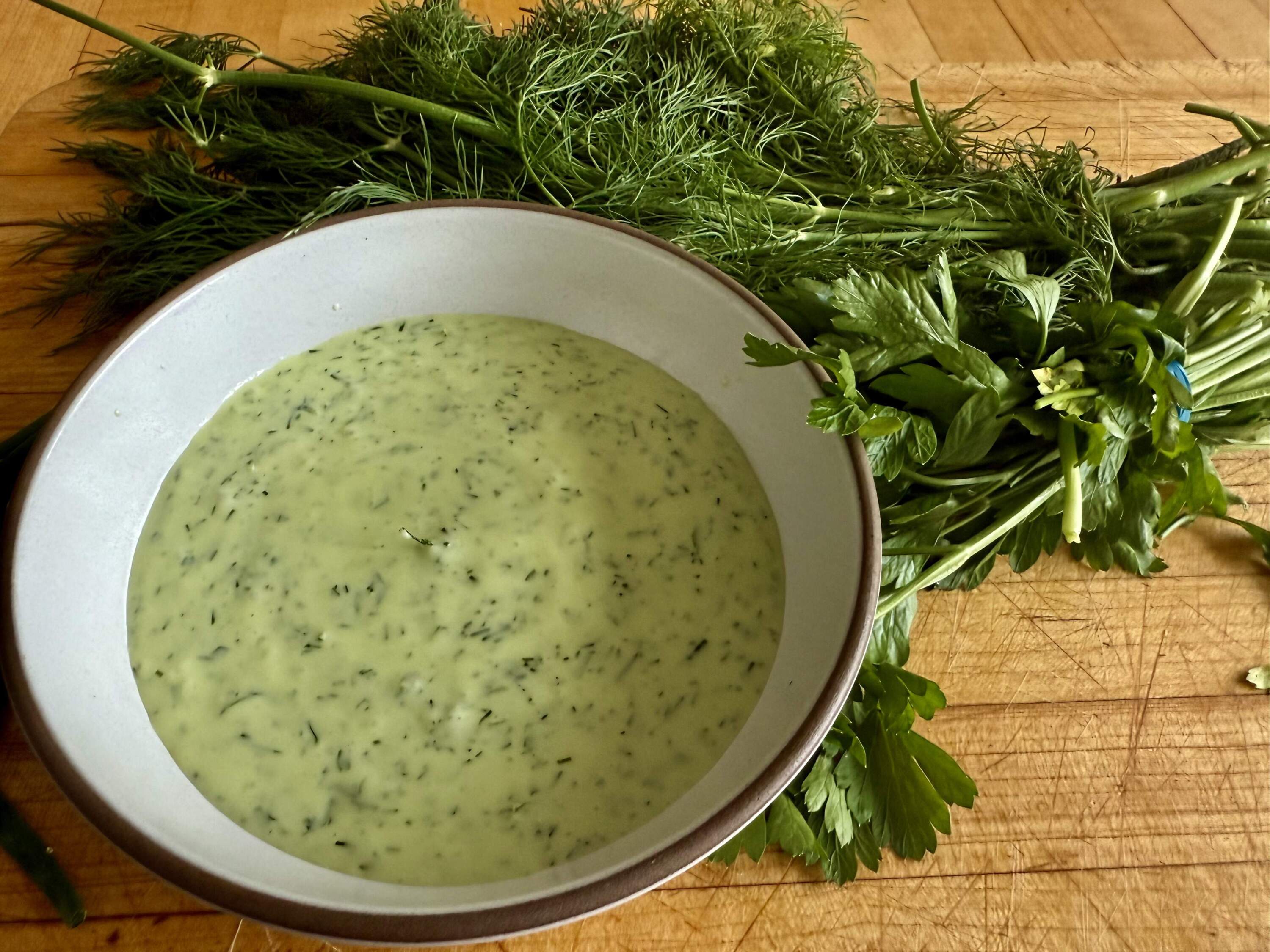 Fresh herb-yogurt sauce/marinade. (Kathy Gunst/Here & Now)