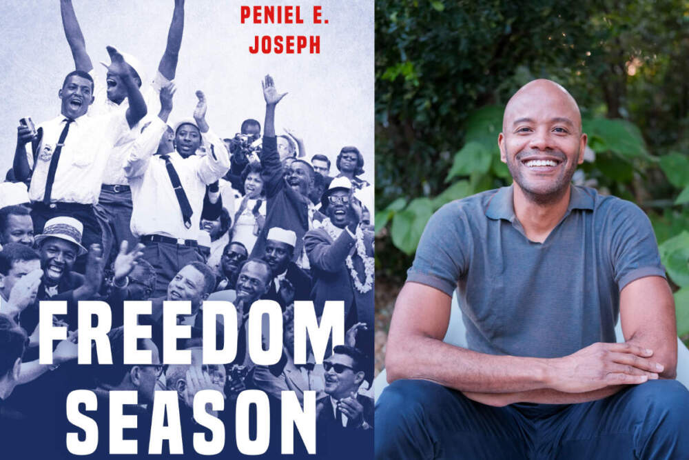 The cover of "Freedom Season" beside author Peniel Joseph. (Courtesy of Hachette Book Group)