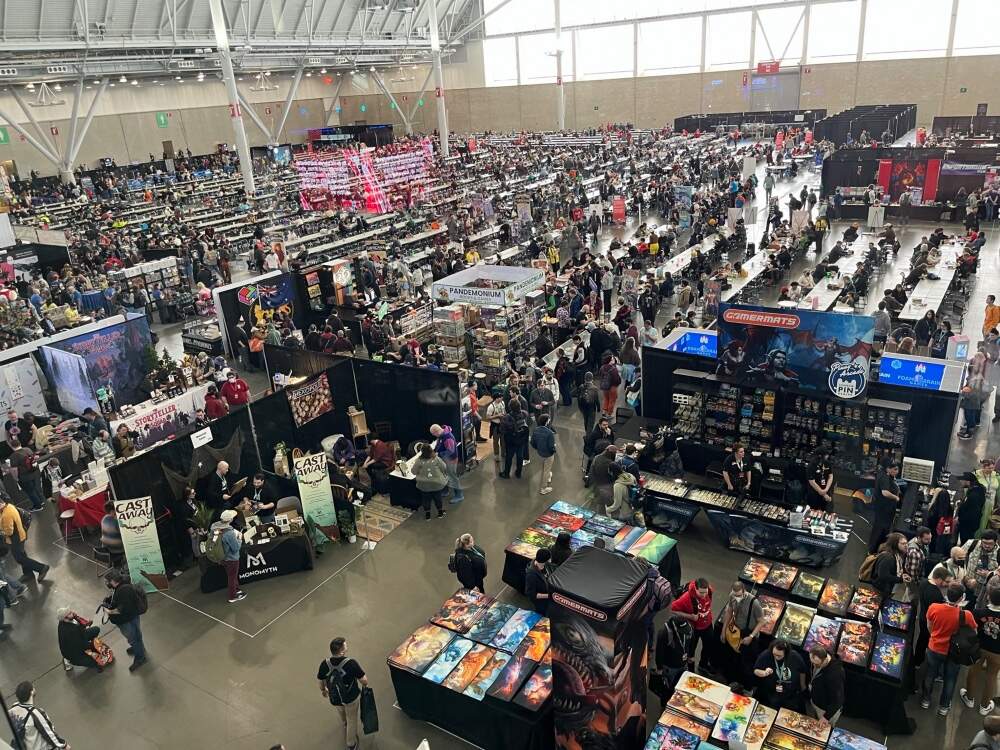 A view from above of the PAX East tabletop area, Boston Convention &amp; Exhibition Center, 2024. (Courtesy Talia Vestri)