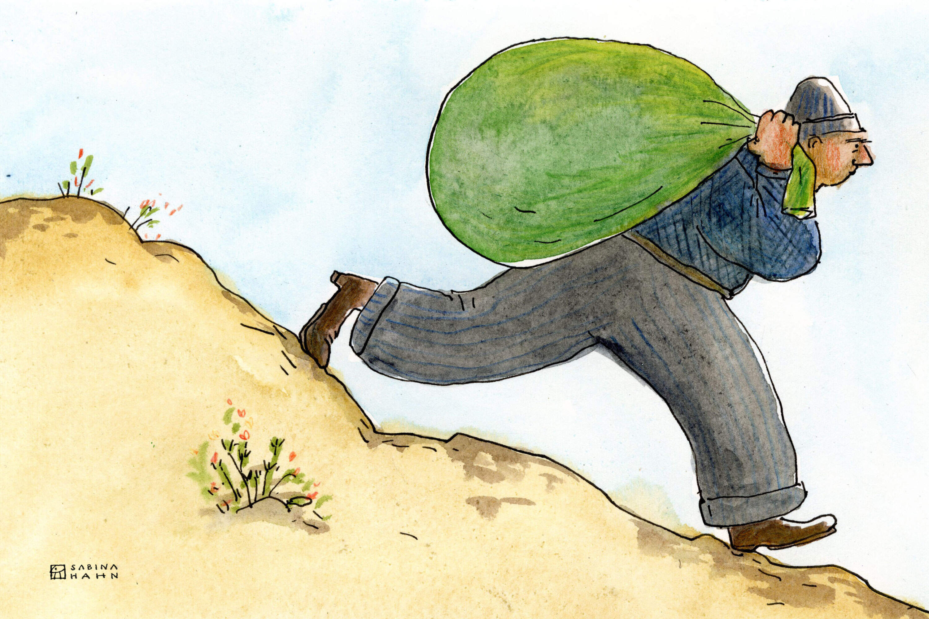 A man with a bag. (Sabina Hahn for WBUR)