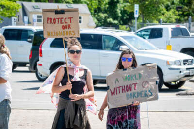 Protests were held in Vineyard Haven. (Ray Ewing/Vineyard Gazette)