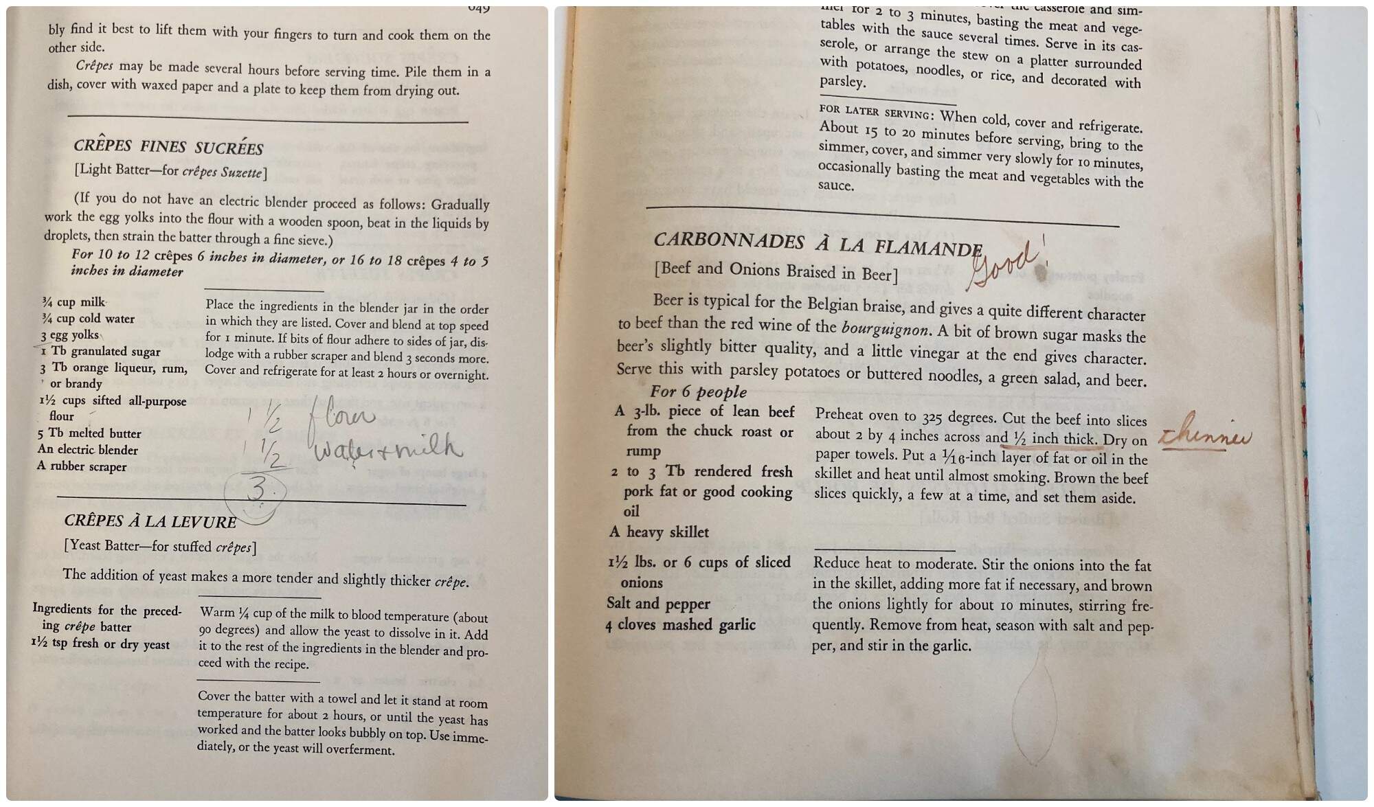 Pages of "Mastering the Art of French Cooking" with handwritten notes from the author's mother. (Courtesy Ethan Gilsdorf)