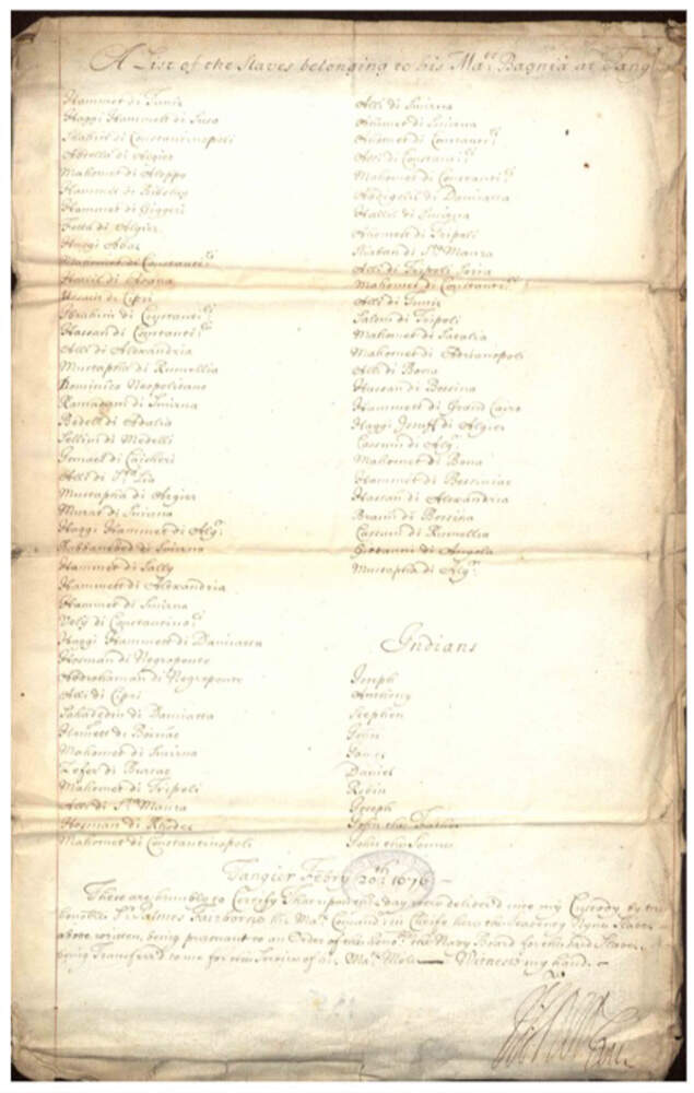 A list of Indigenous people from New England sent to Tangier. (Stolen Relations project via The Public's Radio)