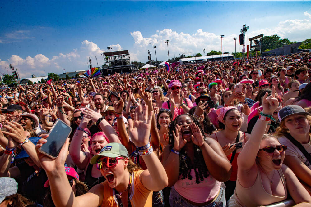 A massive crowd watched Chappell Roan perform at the Boston Calling music festival in 2024. (Jesse Costa/WBUR)