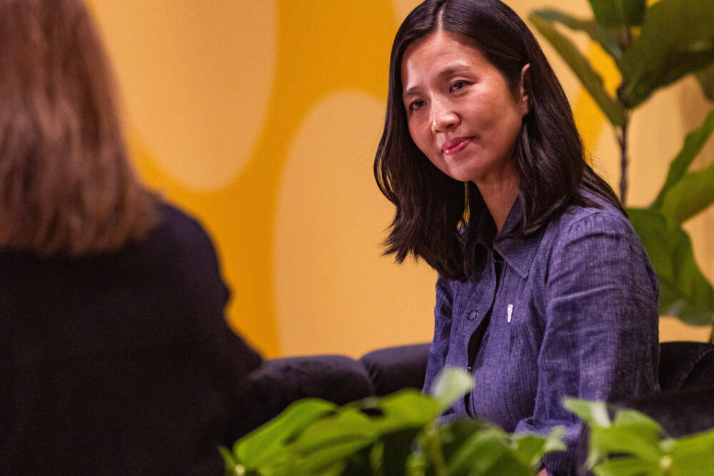 Michelle Wu on stage during the WBUR Festival in May 2025. (Jesse Costa/WBUR)