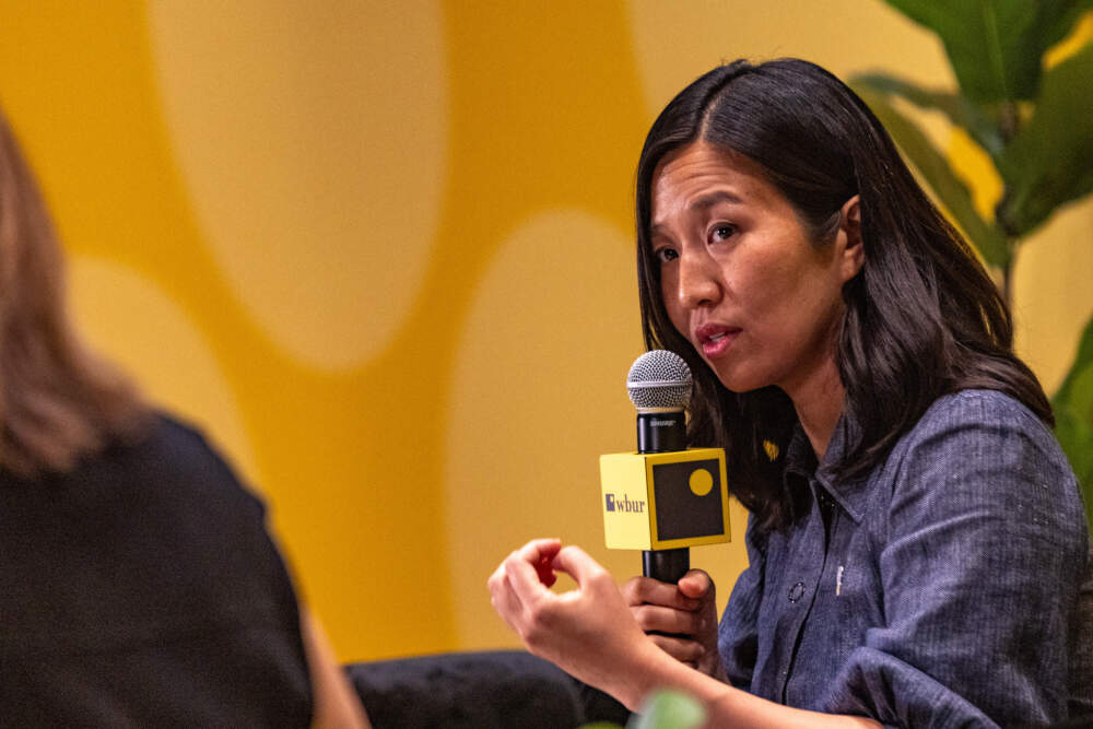 Boston Mayor Michelle Wu talks during The WBUR Festival on May 30. (Jesse Costa/WBUR)